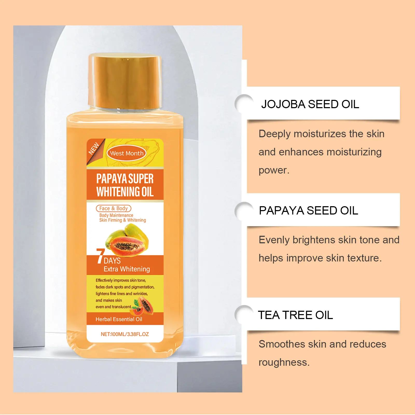 Papaya Body Oil with Vitamin C & Hyaluronic Acid - West&Month 8 papaya body oil massage moisturizing West Month 066 1930
