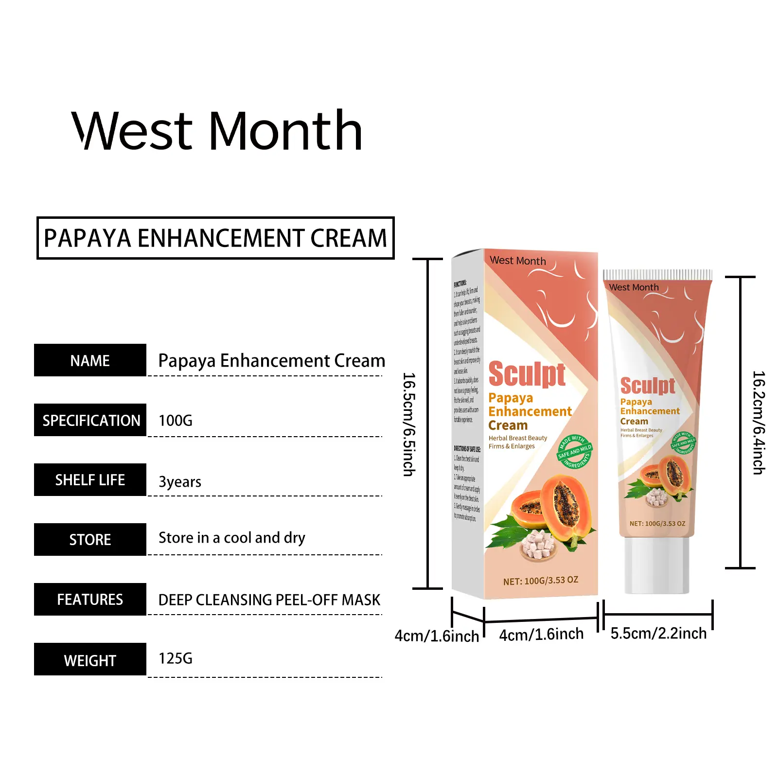 Papaya Breast Cream for Nourishing & Firming Chest Skin - West&Month 1 papaya breast cream nourish lift firming West Month 133 2779