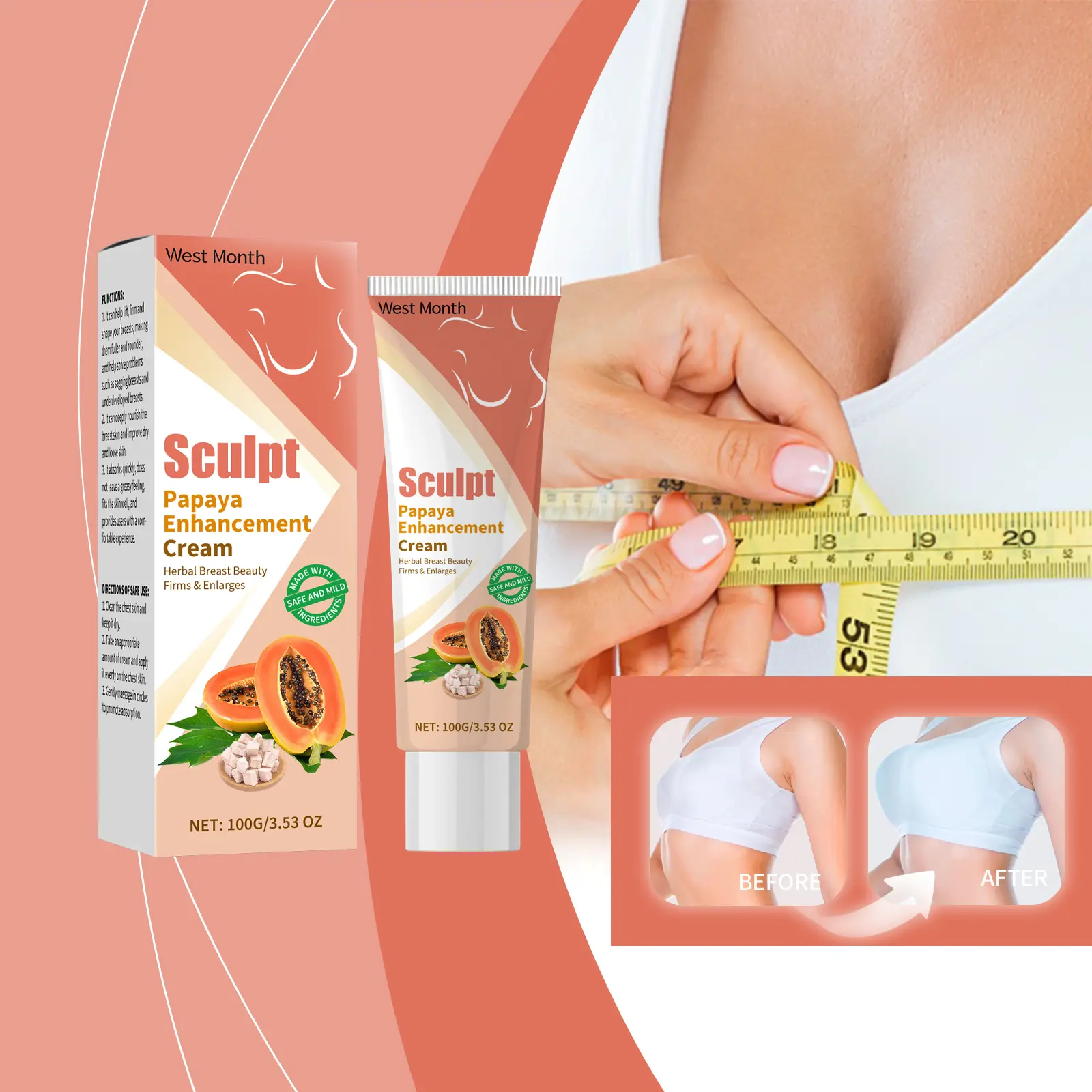 Papaya Breast Cream for Nourishing & Firming Chest Skin - West&Month 2 papaya breast cream nourish lift firming West Month 133 2780