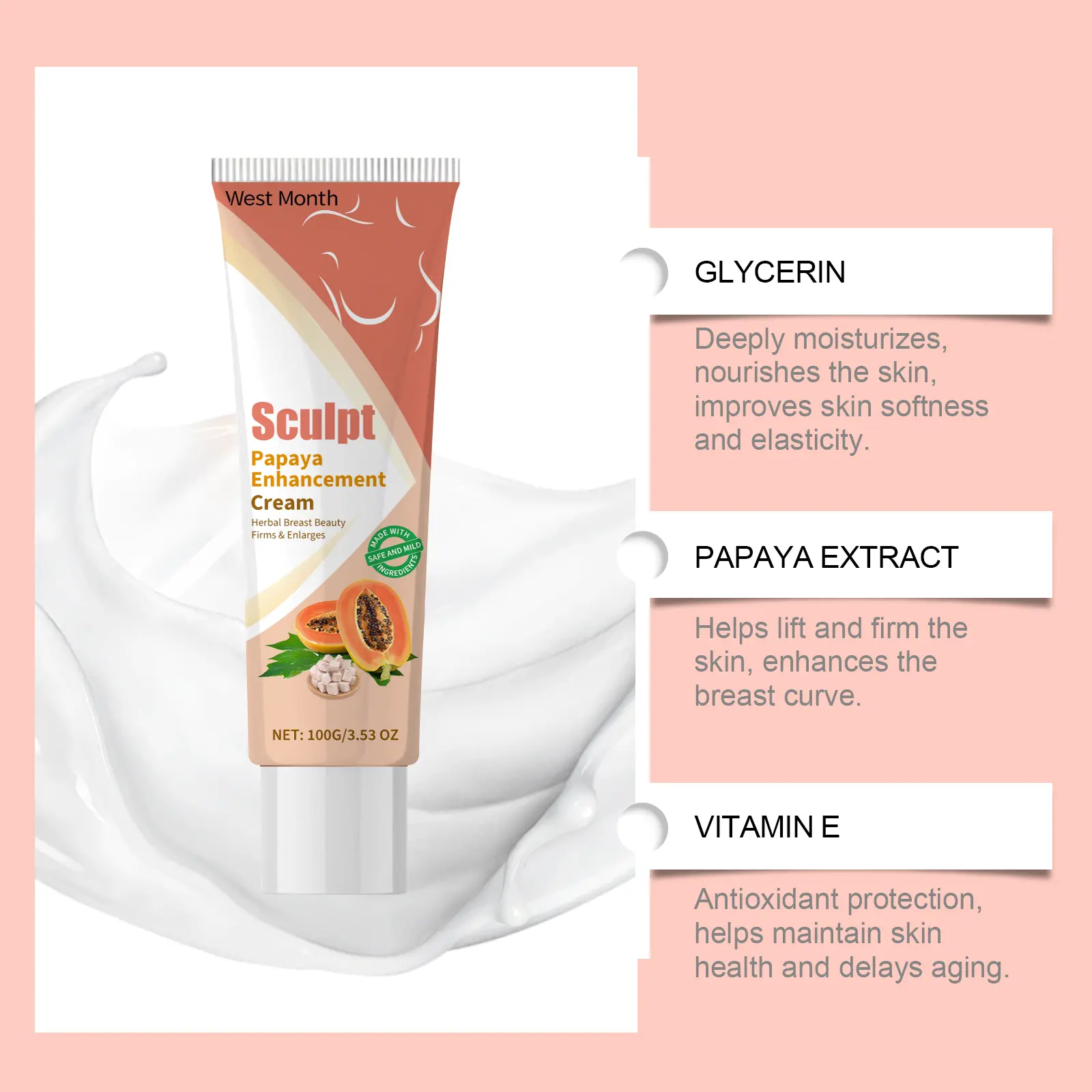 Papaya Breast Cream for Nourishing & Firming Chest Skin - West&Month 8 papaya breast cream nourish lift firming West Month 133 2782