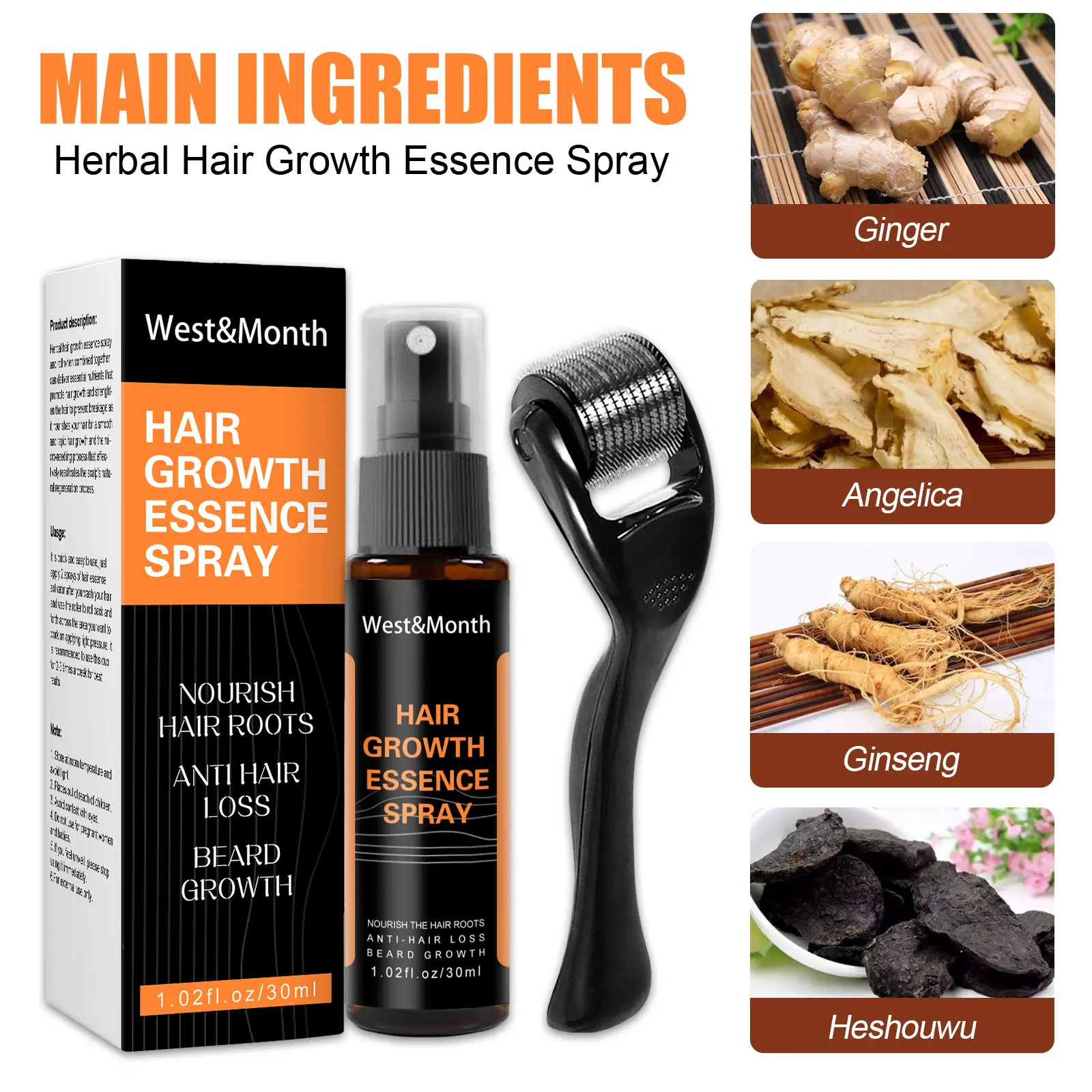 Polygonum Multiflorum Ginger Hair Spray for Thickening - West&Month 3 polygonum multiflorum hair spray anti loss West Month 320 5132