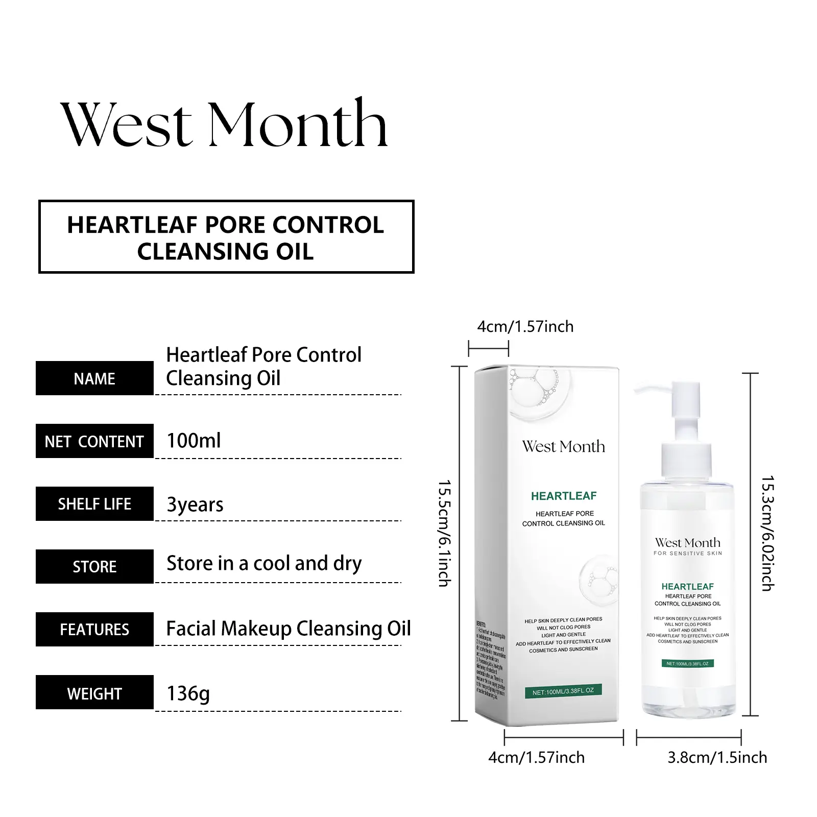 Pore Cleansing Oil - Gentle Moisturizing for Face, Eyes & Lips - West&Month 1 pore cleansing oil clean face eyes lips moisturize West Month 416 6472