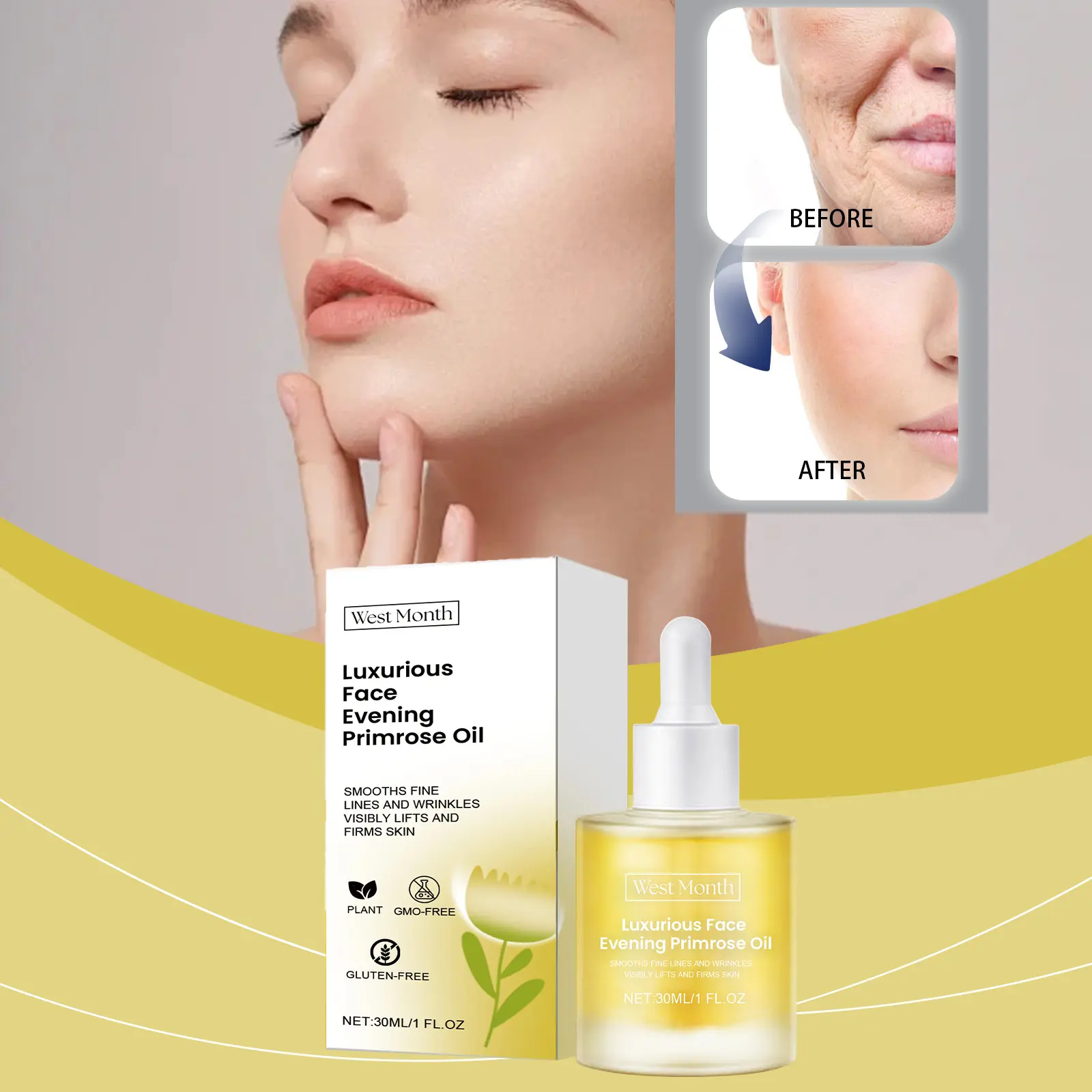 Evening Primrose Facial Oil for Anti-Wrinkle & Firming - West&Month 2 primrose oil moisturize anti wrinkle firm West Month 239 4122