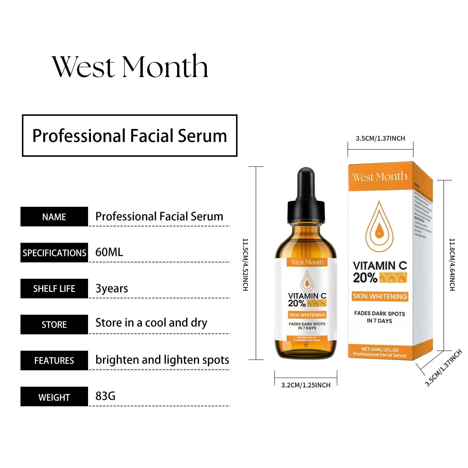 Moisturizing Facial Serum with Hyaluronic Acid & Vitamin C - West&Month 1 professional facial serum gentle moisturize daily West Month 465 7141