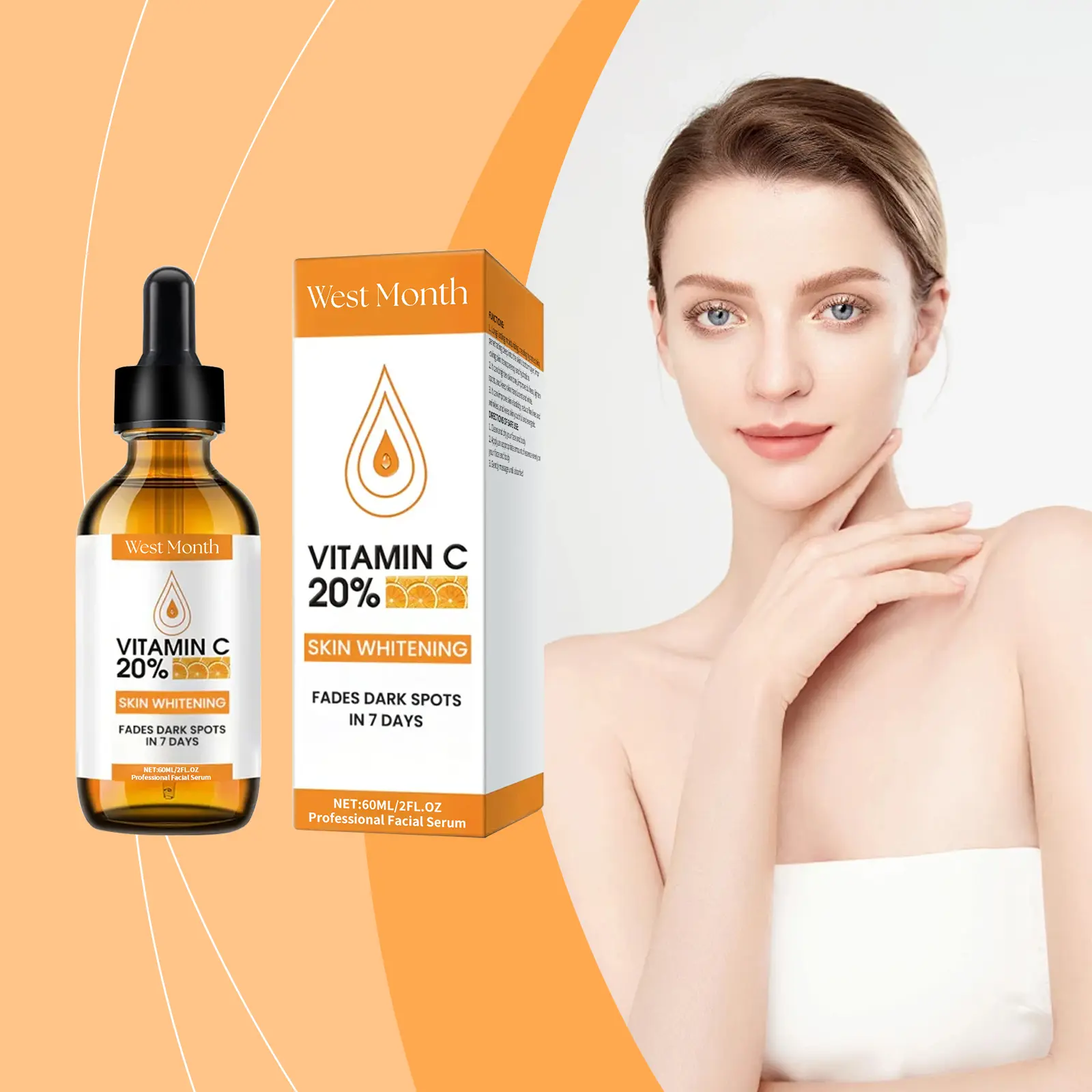 Moisturizing Facial Serum with Hyaluronic Acid & Vitamin C - West&Month 2 professional facial serum gentle moisturize daily West Month 465 7142