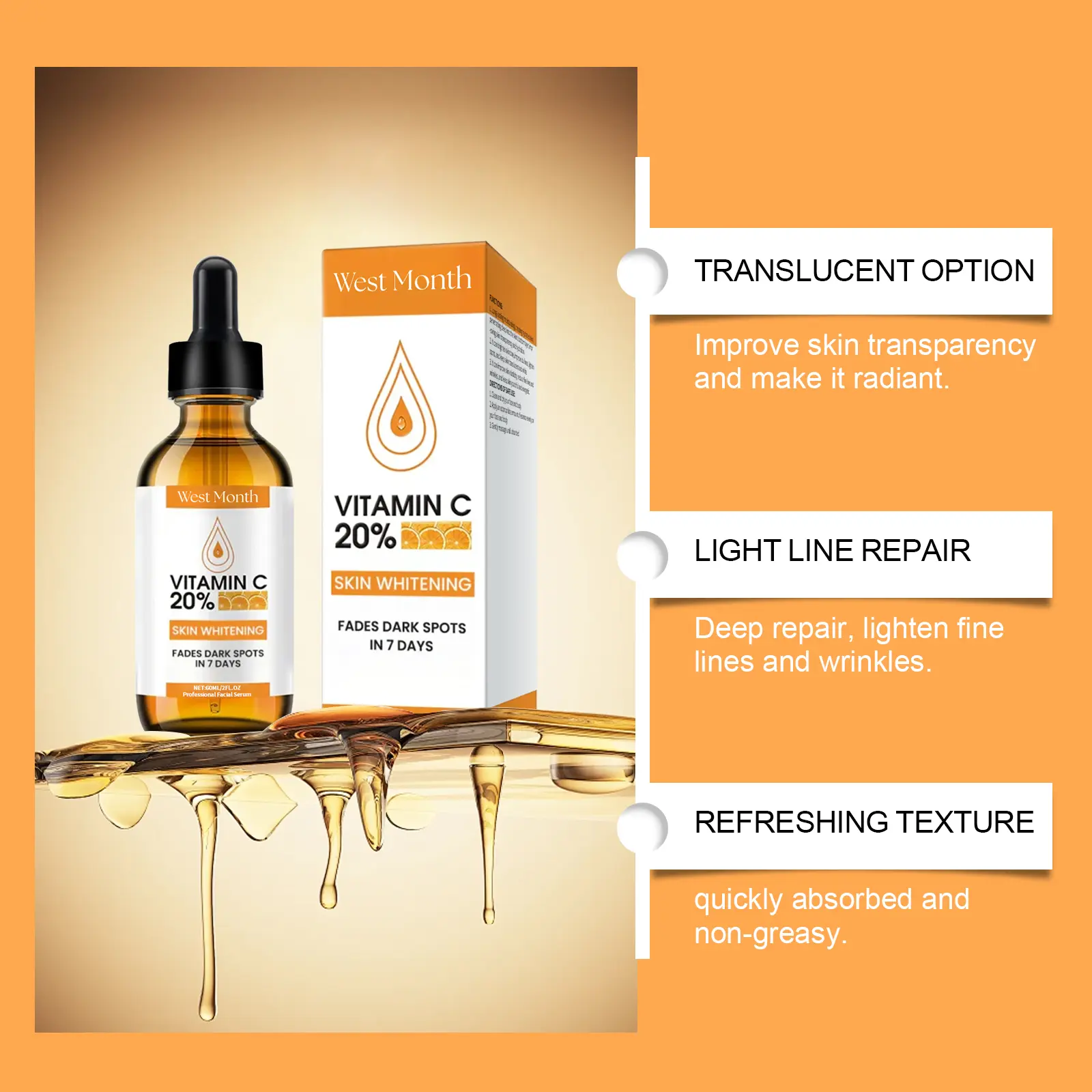 Moisturizing Facial Serum with Hyaluronic Acid & Vitamin C - West&Month 5 professional facial serum gentle moisturize daily West Month 465 7145
