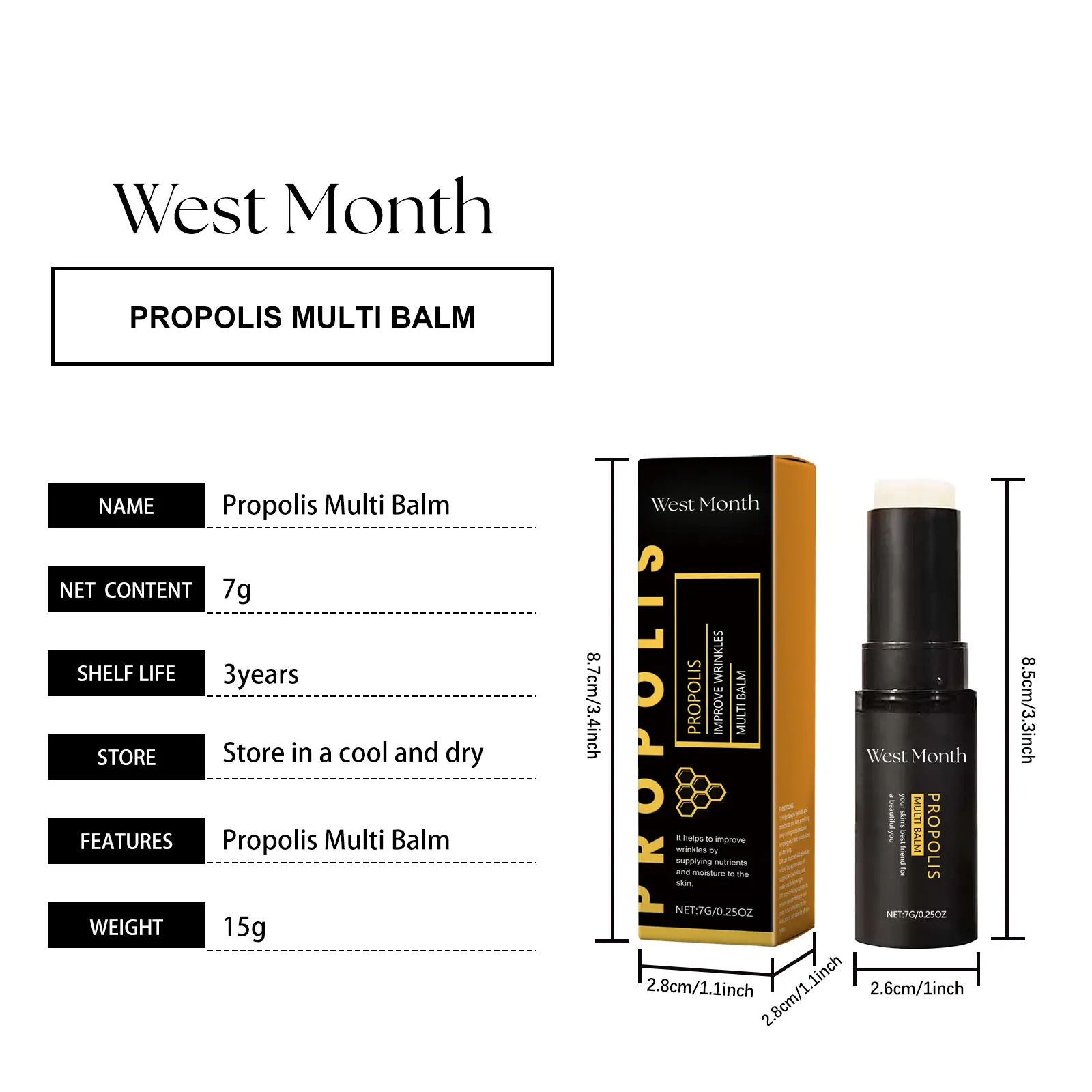 Propolis Moisturizing Bar Firming & Anti-Wrinkle Face Stick - West&Month 1 propolis firming bar anti wrinkle moisturize West Month 150 2990