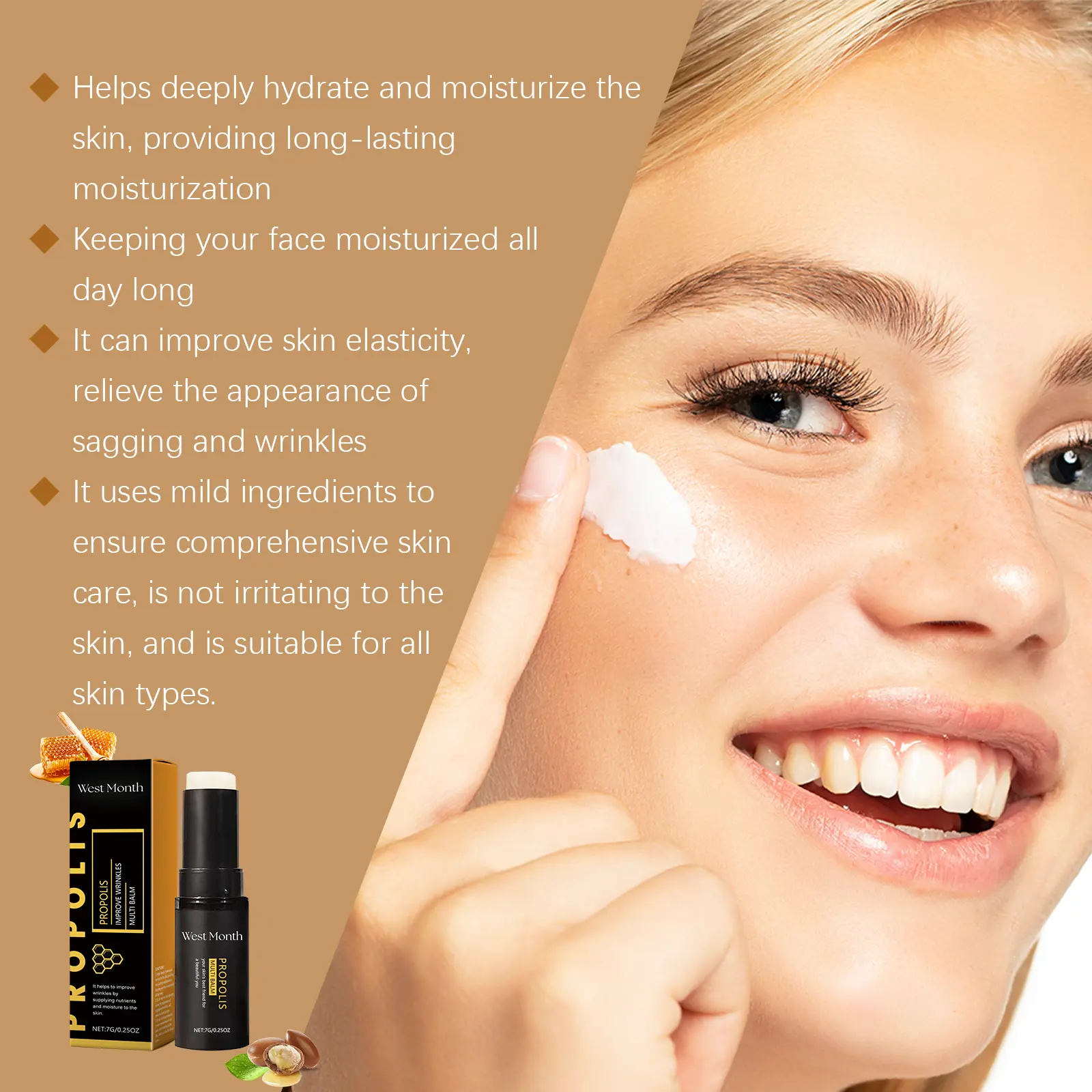 Propolis Moisturizing Bar Firming & Anti-Wrinkle Face Stick - West&Month 8 propolis firming bar anti wrinkle moisturize West Month 150 2997