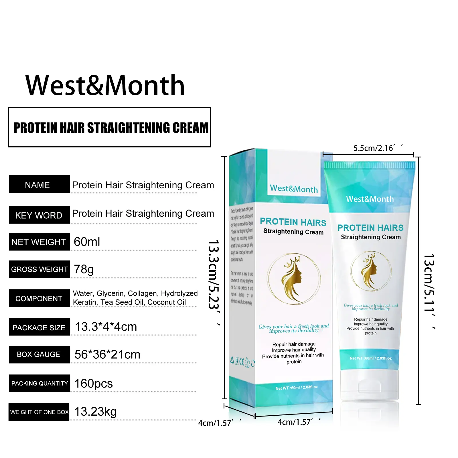 Protein Hair Styling Cream for Repair and Softening - West&Month 1 protein straightening cream long lasting repair damage West Month 442 6815