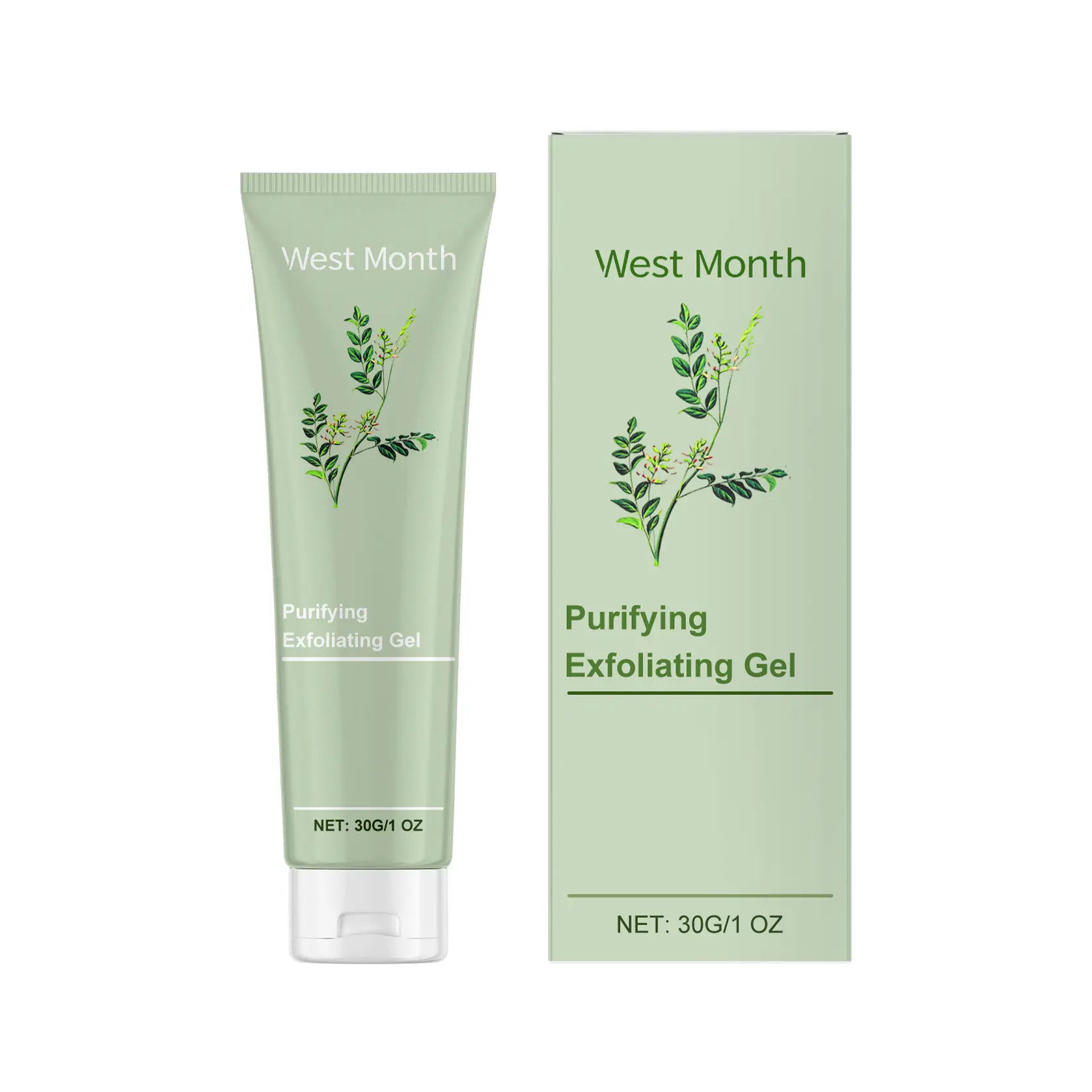 West&Month Exfoliating Gel Review: My Real Experience for Dry Skin 1 West&Month Purifying Exfoliating Gel bottle on a bathroom counter