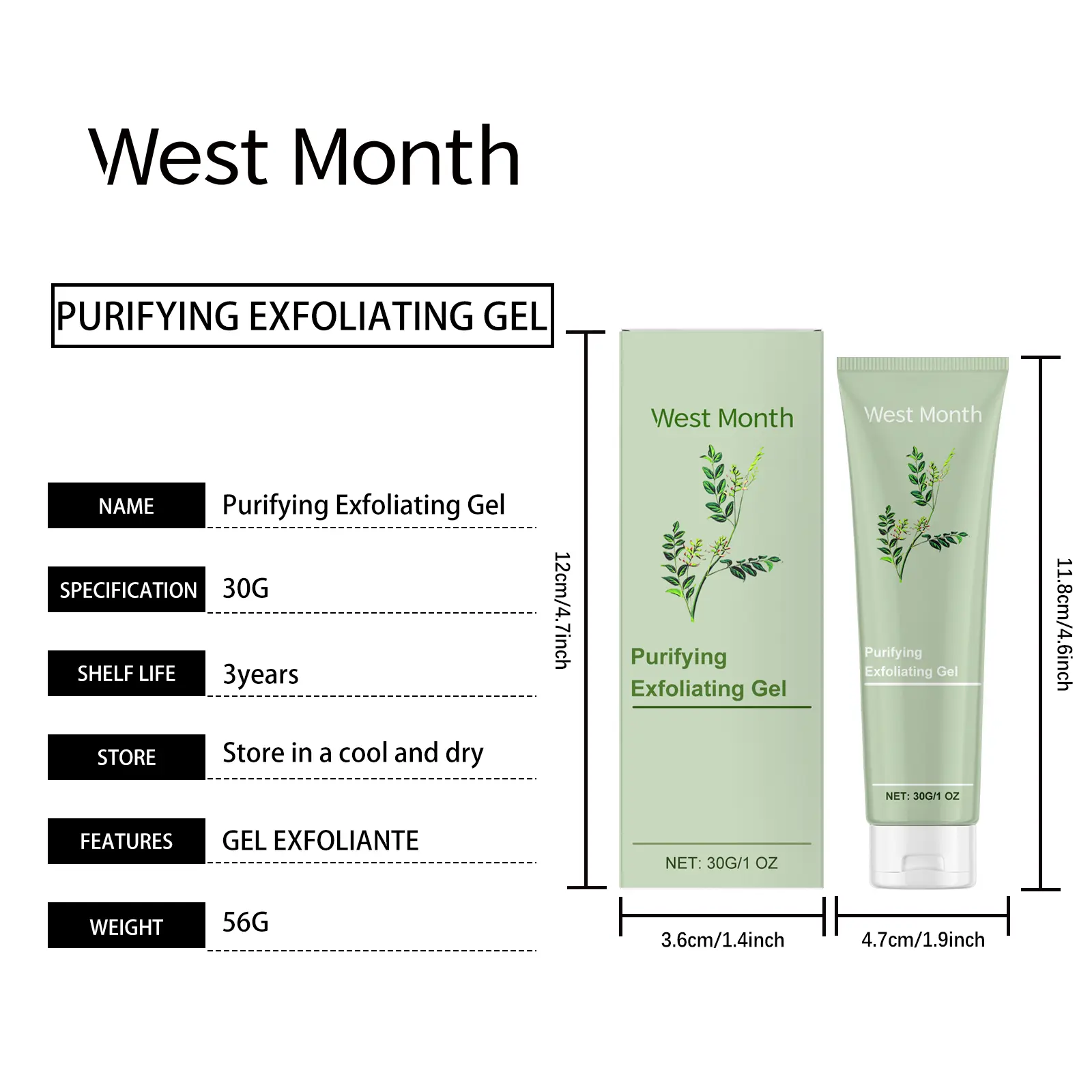 Purifying Exfoliating Gel for Dry Skin and Pores - West&Month 1 purifying exfoliating gel improve dull clean pores West Month 167 3195