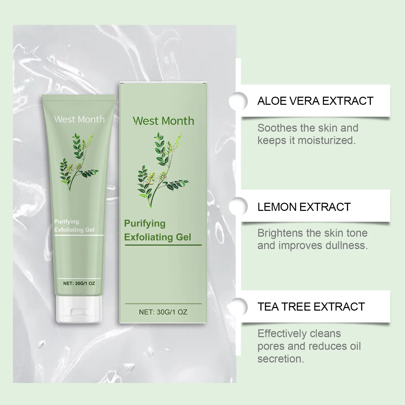 Purifying Exfoliating Gel for Dry Skin and Pores - West&Month 5 purifying exfoliating gel improve dull clean pores West Month 167 3197