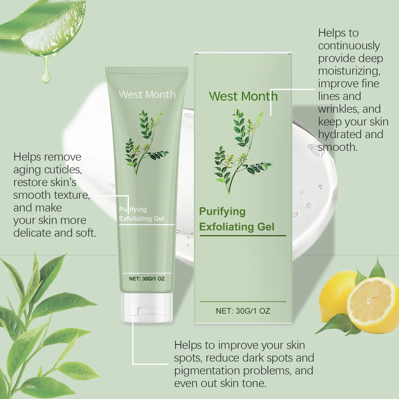 Purifying Exfoliating Gel for Dry Skin and Pores - West&Month 7 purifying exfoliating gel improve dull clean pores West Month 167 3199