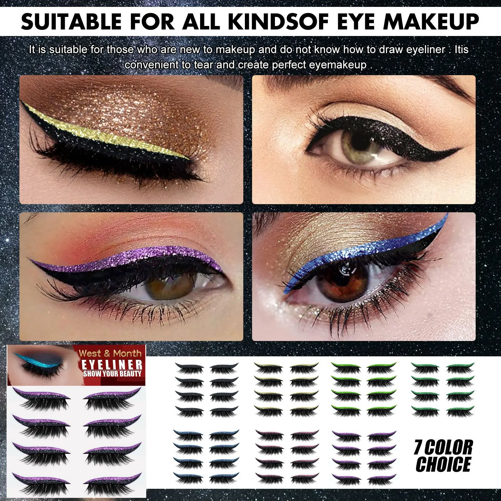 Self-Adhesive False Eyelashes - Fluorescent Green 4 Pairs by West&Month 8 purple eu us eyelash strips glue free curl West Month 668 9543