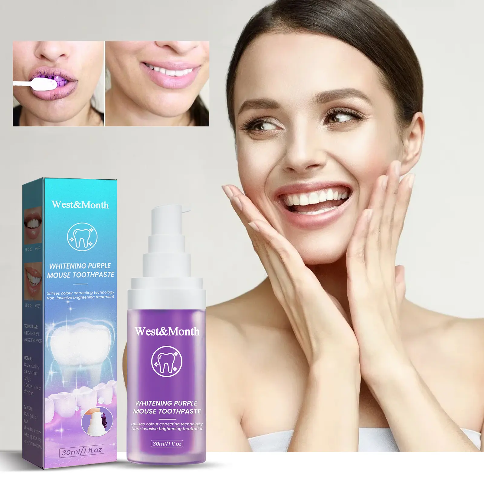 Purple Mousse Toothpaste for Stain Removal & Fresh Breath - West&Month 1 purple mousse toothpaste daily clean stains freshen West Month 272 4519