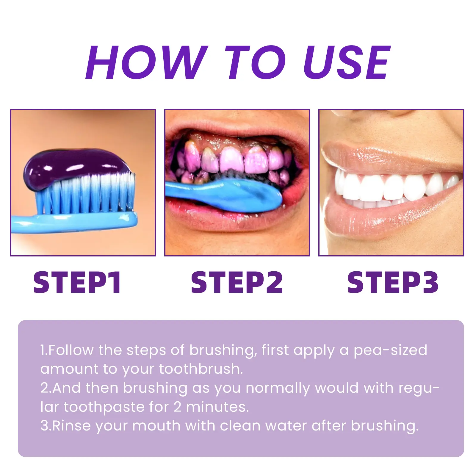 Purple Mousse Toothpaste for Stain Removal & Fresh Breath - West&Month 3 purple mousse toothpaste daily clean stains freshen West Month 272 4520