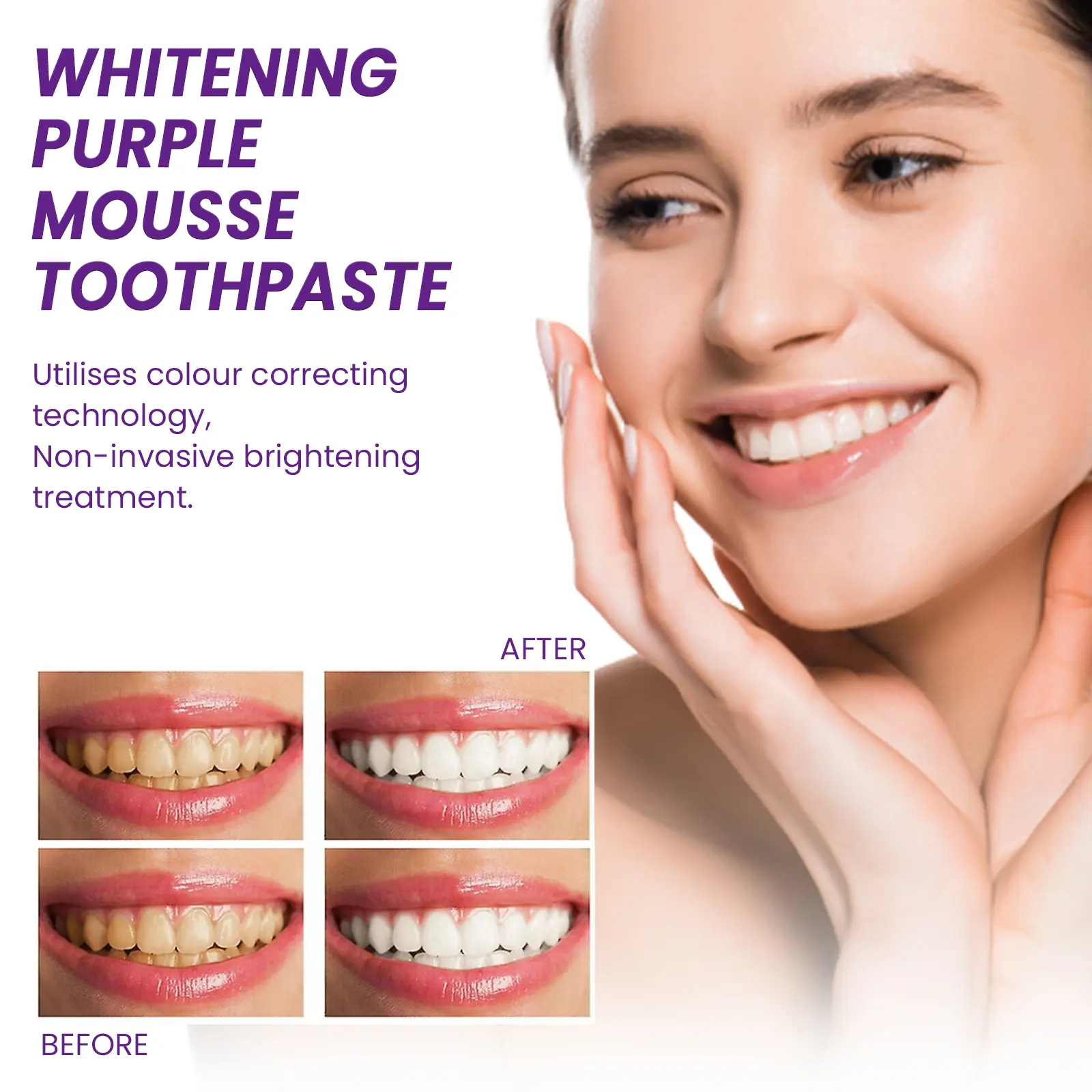 Purple Mousse Toothpaste for Stain Removal & Fresh Breath - West&Month 4 purple mousse toothpaste daily clean stains freshen West Month 272 4521