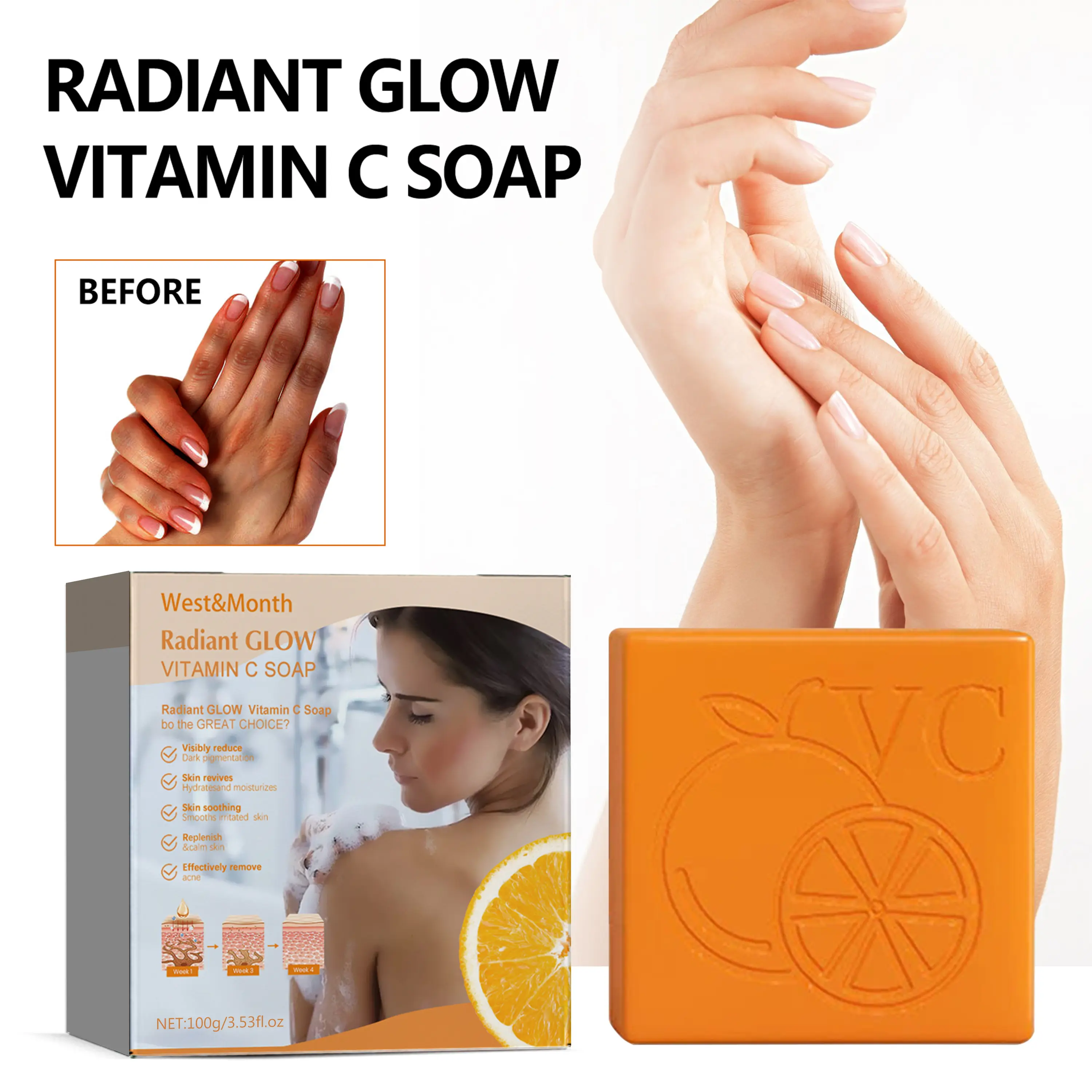 Vitamin C Brightening Moisturizing Soap for Radiant Glow - West&Month 2 radiant glow vitamin c soap brighten moisturize West Month 423 6555