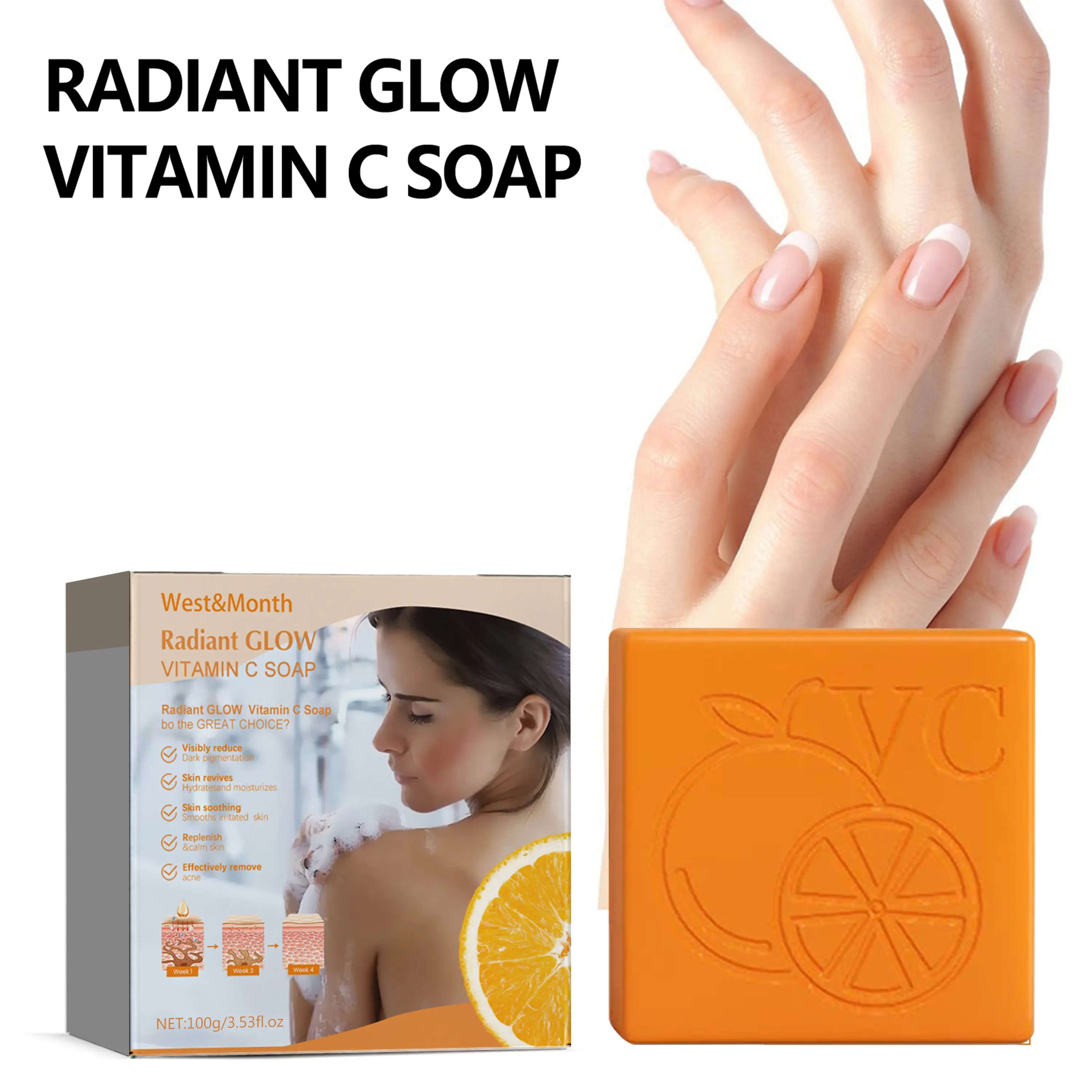 Vitamin C Brightening Moisturizing Soap for Radiant Glow - West&Month 8 radiant glow vitamin c soap brighten moisturize West Month 423 6562