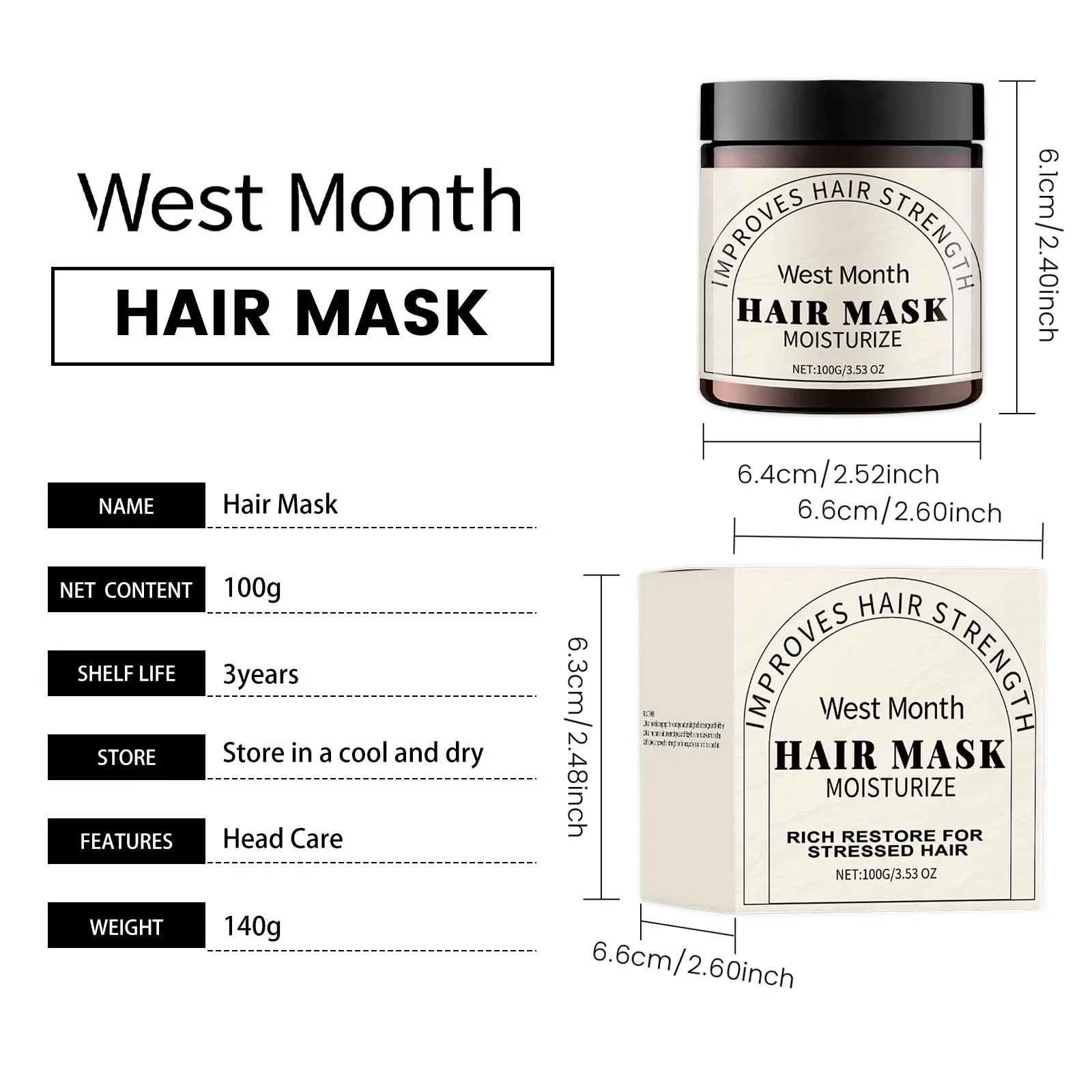 Moisturizing Hair Mask for Dry Hair Repair - West&Month 1 repair hair mask moisturize nourish smooth West Month 612 8982