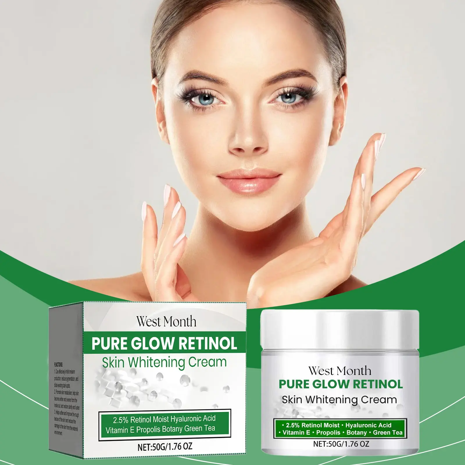 My Skin Was Dull and Pissed Off. Then I Tried This $27 Retinol Cream. 2 Close up of West Month Retinol Brightening Cream being pumped onto a hand