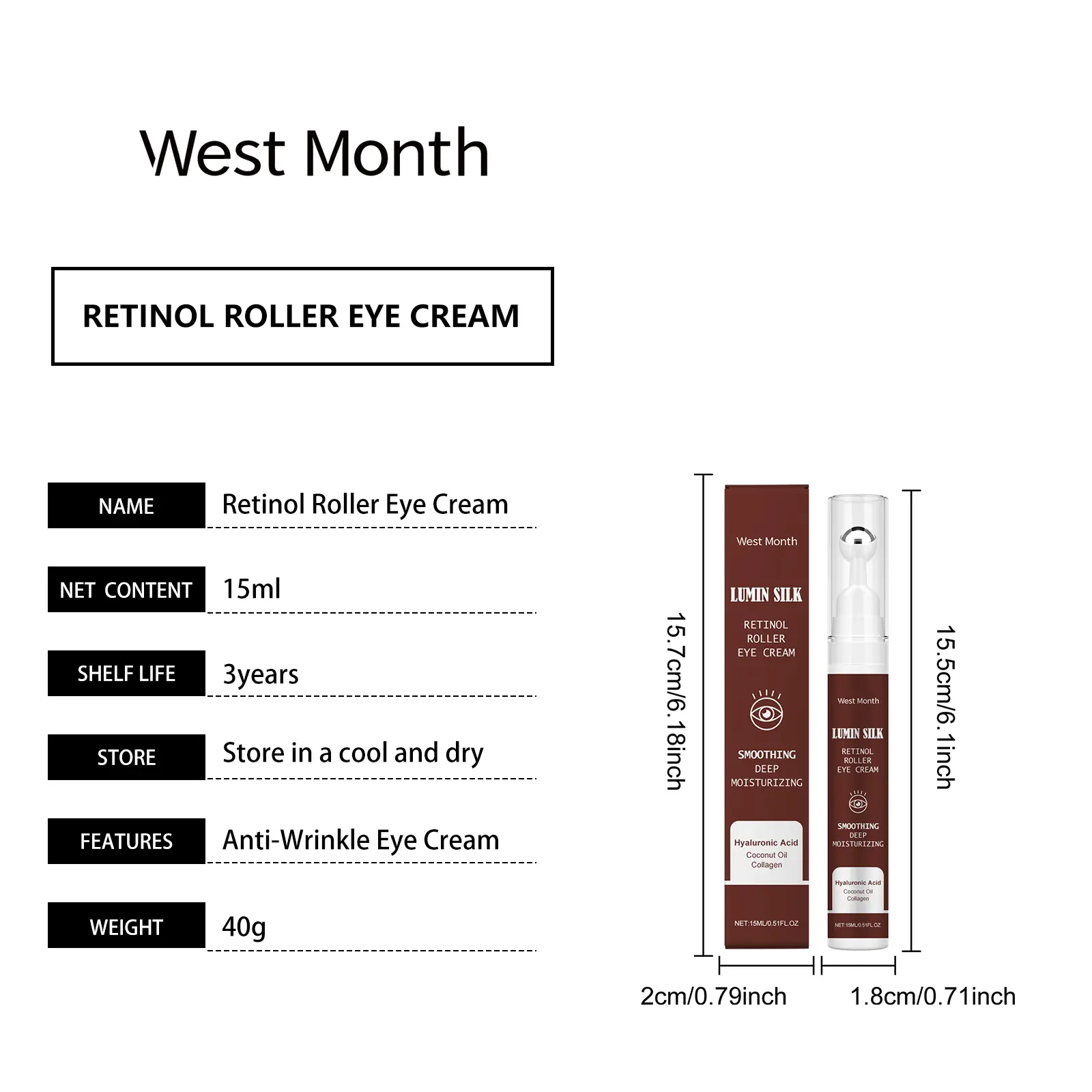 Retinol Eye Cream for Fine Lines & Hydration - West&Month 1 retinol eye cream lighten lines tender moisturize West Month 629 9150