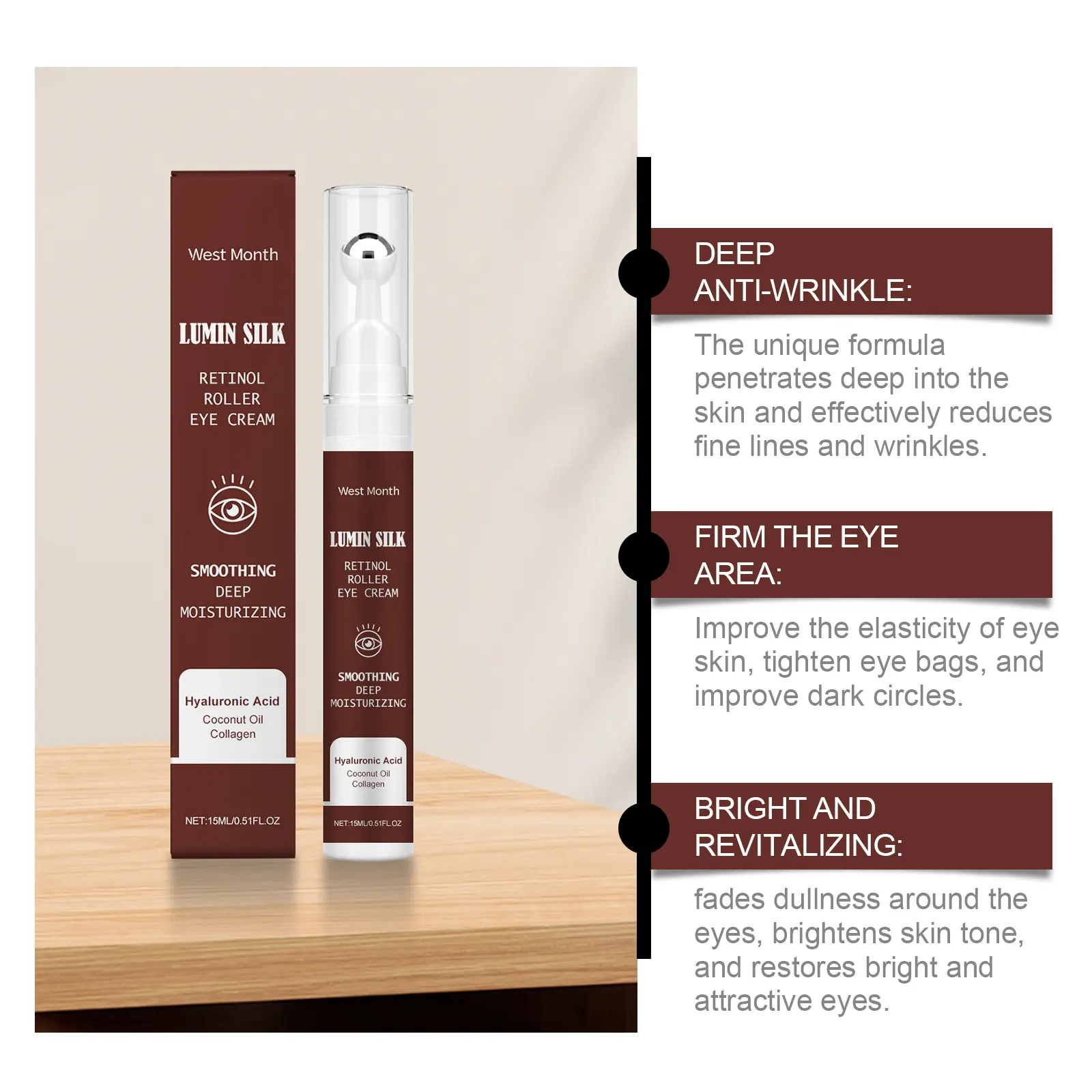 Retinol Eye Cream for Fine Lines & Hydration - West&Month 5 retinol eye cream lighten lines tender moisturize West Month 629 9152