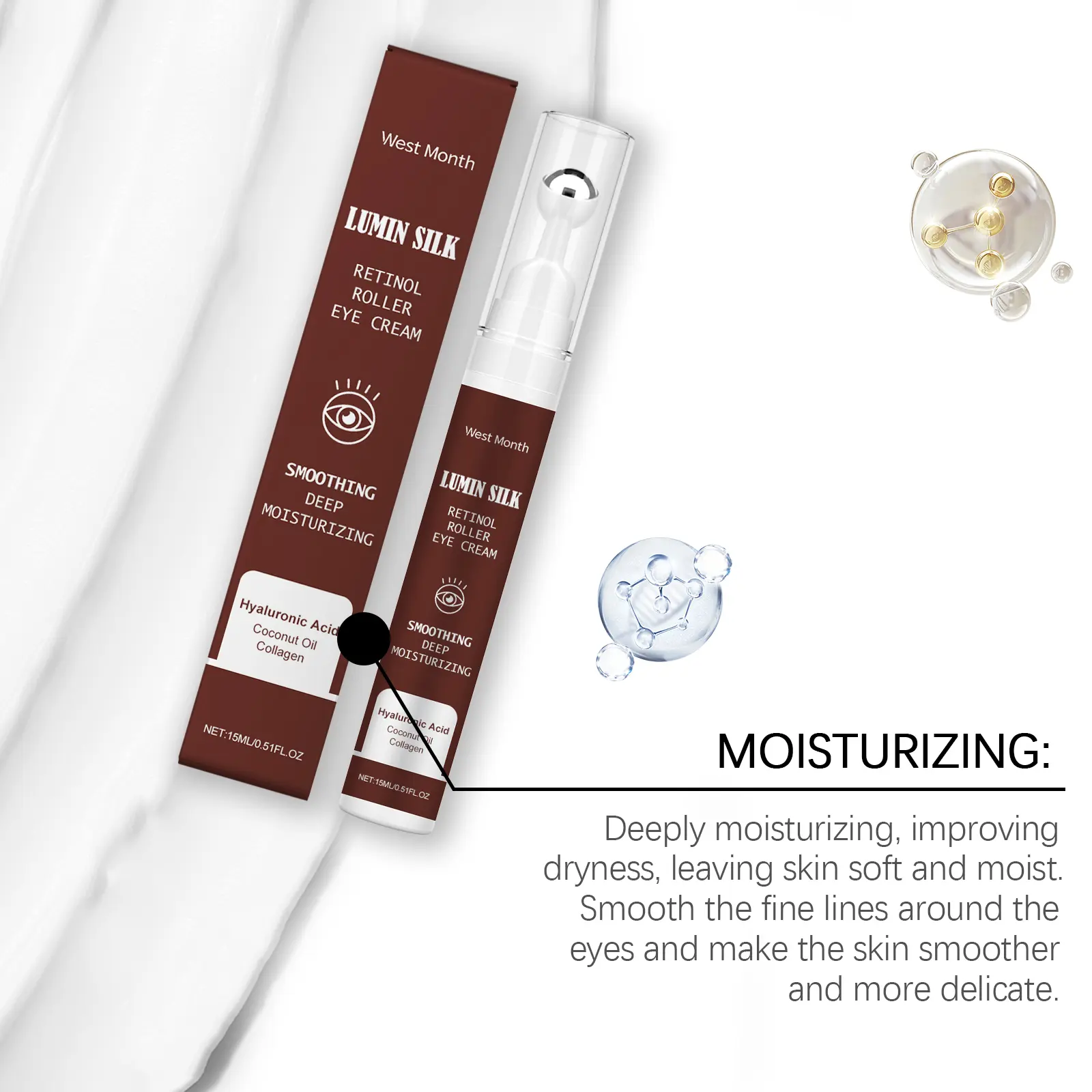 Retinol Eye Cream for Fine Lines & Hydration - West&Month 7 retinol eye cream lighten lines tender moisturize West Month 629 9154