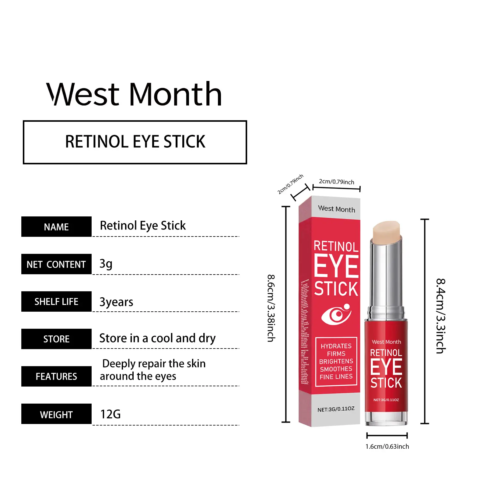 Retinol Eye Cream Stick for Firming & Moisturizing | West&Month 1 retinol eye cream stick tighten moisturize West Month 064 1905
