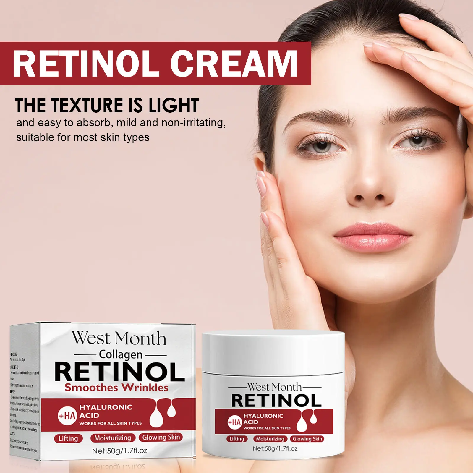 Retinol Firming Cream Anti-Aging Moisturizer for Wrinkles - West&Month 5 retinol firming cream lighten wrinkles anti aging West Month 260 4371