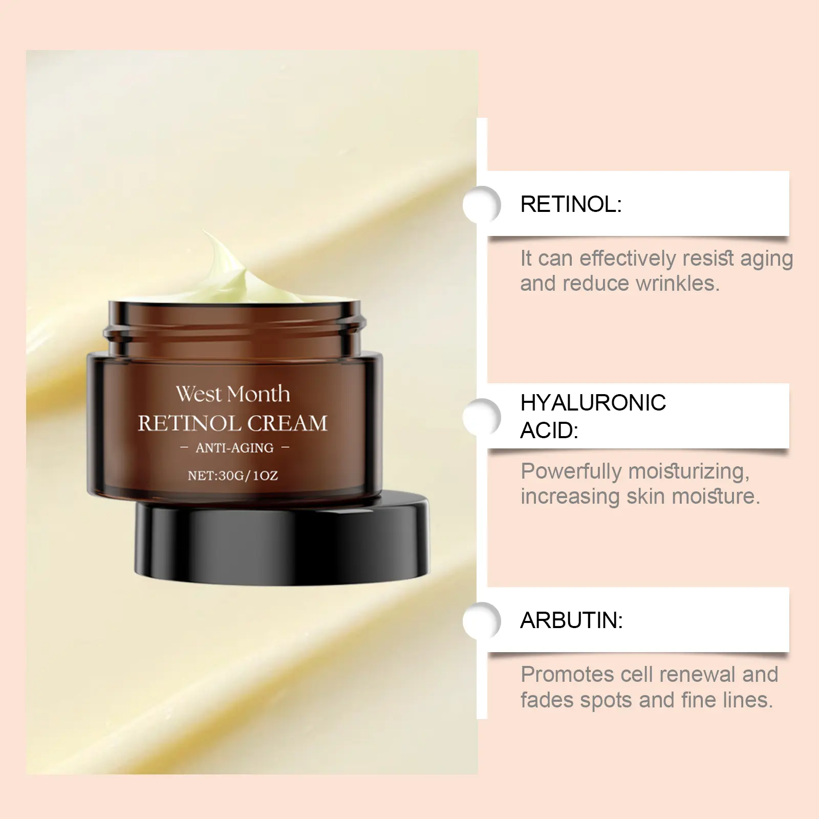 Retinol Firming Cream with Arbutin & Hyaluronic Acid - West&Month 8 retinol firming cream moisturize retinol arbutin West Month 486 7452