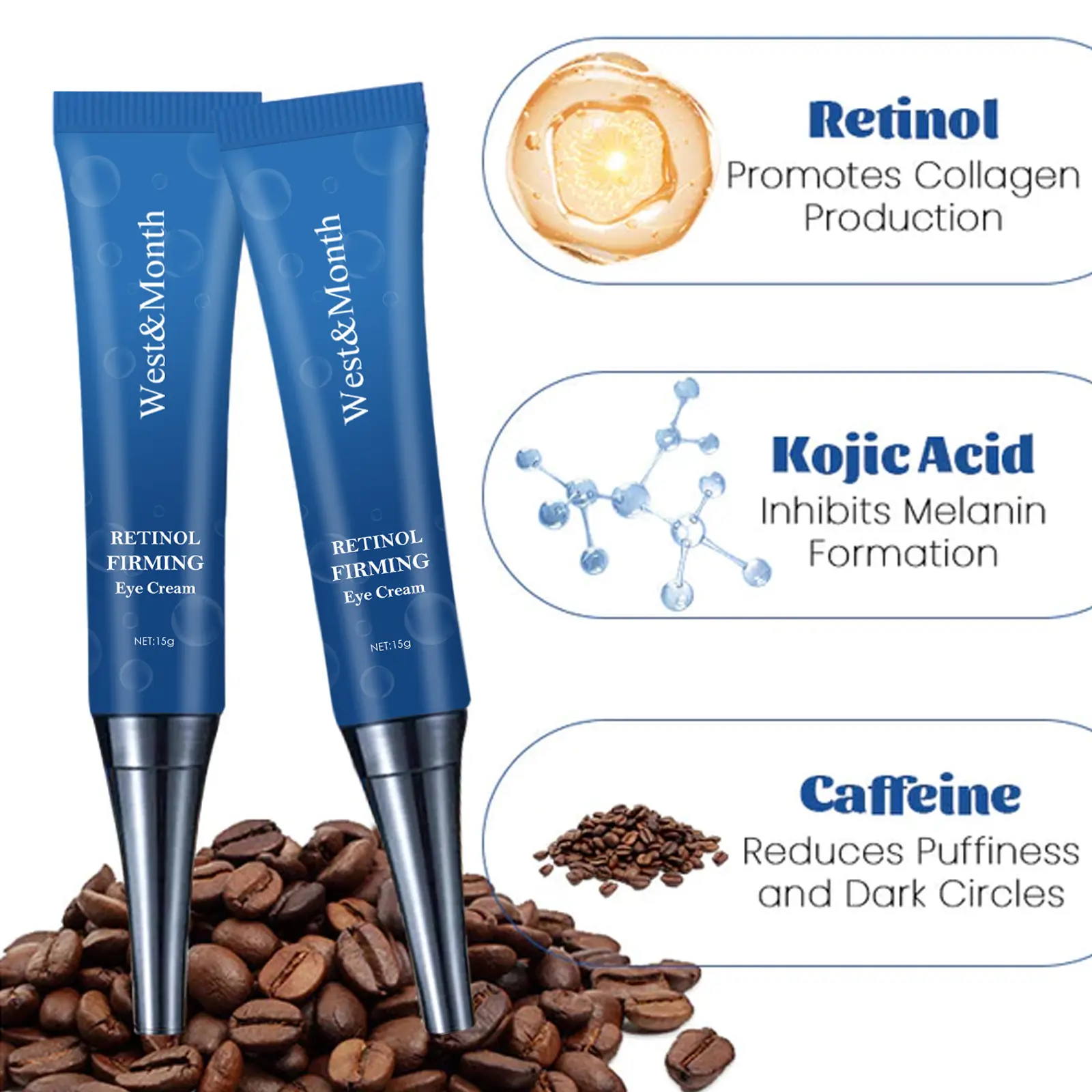 Retinol Eye Cream for Dark Circles & Firming - West&Month 3 retinol firming eye cream repair dark circles West Month 226 3946