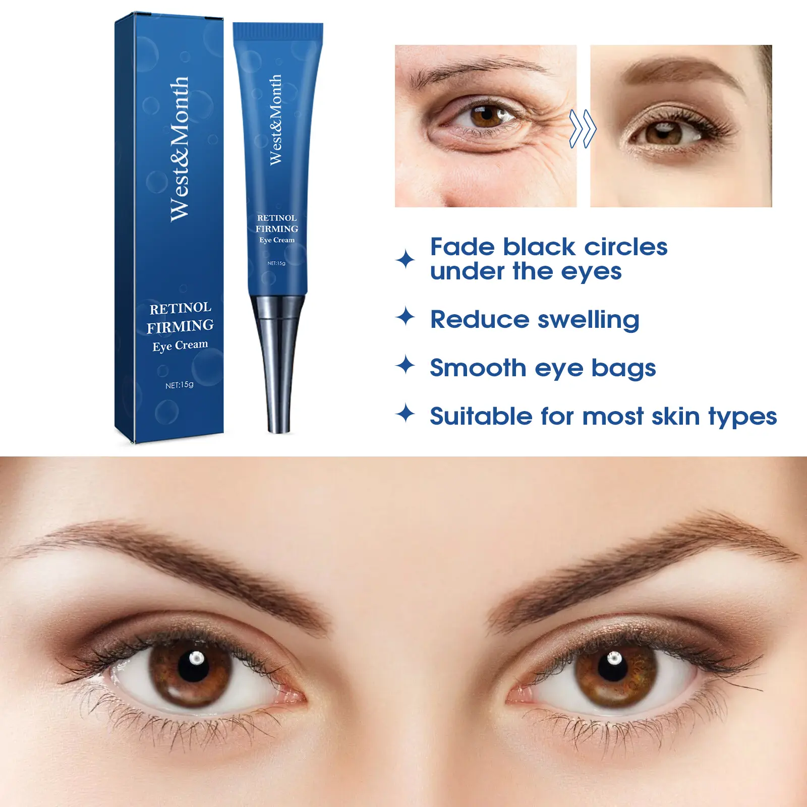 Retinol Eye Cream for Dark Circles & Firming - West&Month 5 retinol firming eye cream repair dark circles West Month 226 3948
