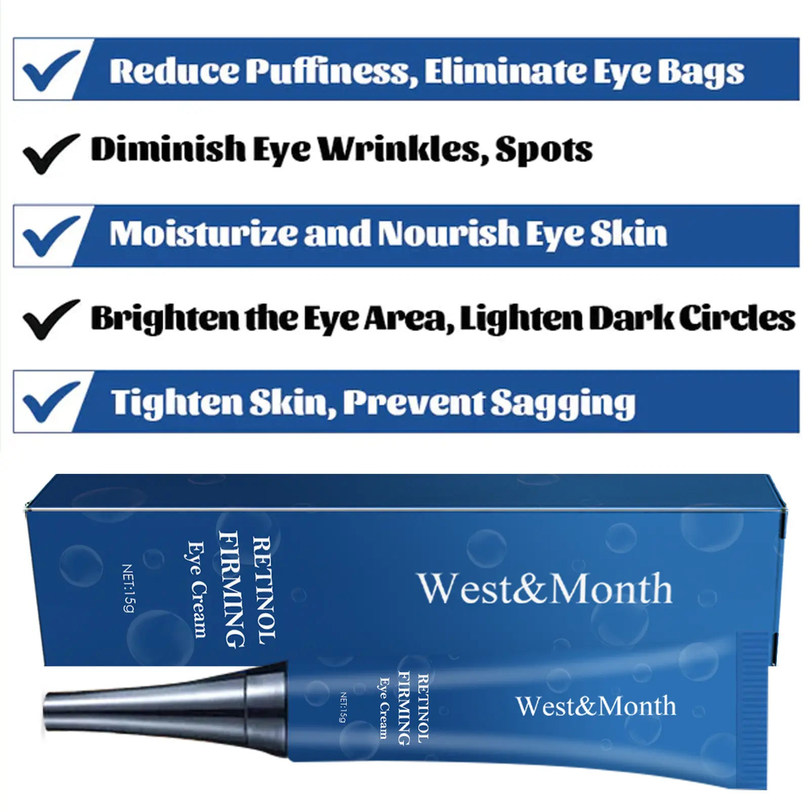 Retinol Eye Cream for Dark Circles & Firming - West&Month 7 retinol firming eye cream repair dark circles West Month 226 3950