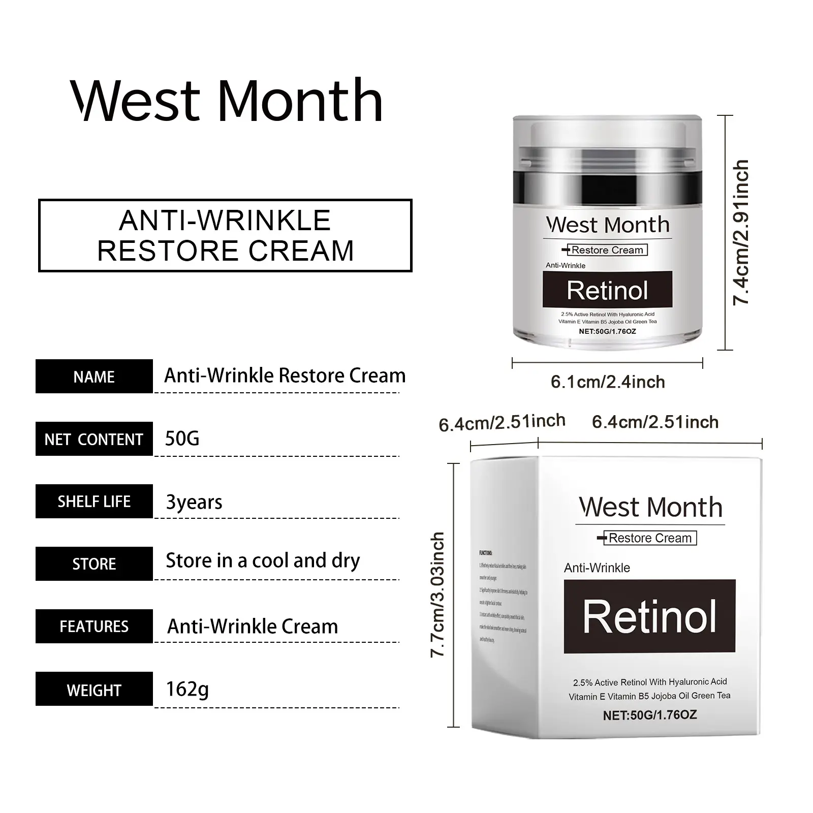 Retinol Cream for Fine Lines & Hydrating Skin - West&Month 1 retinol skin cream lighten lines hydrate nourish West Month 567 8520