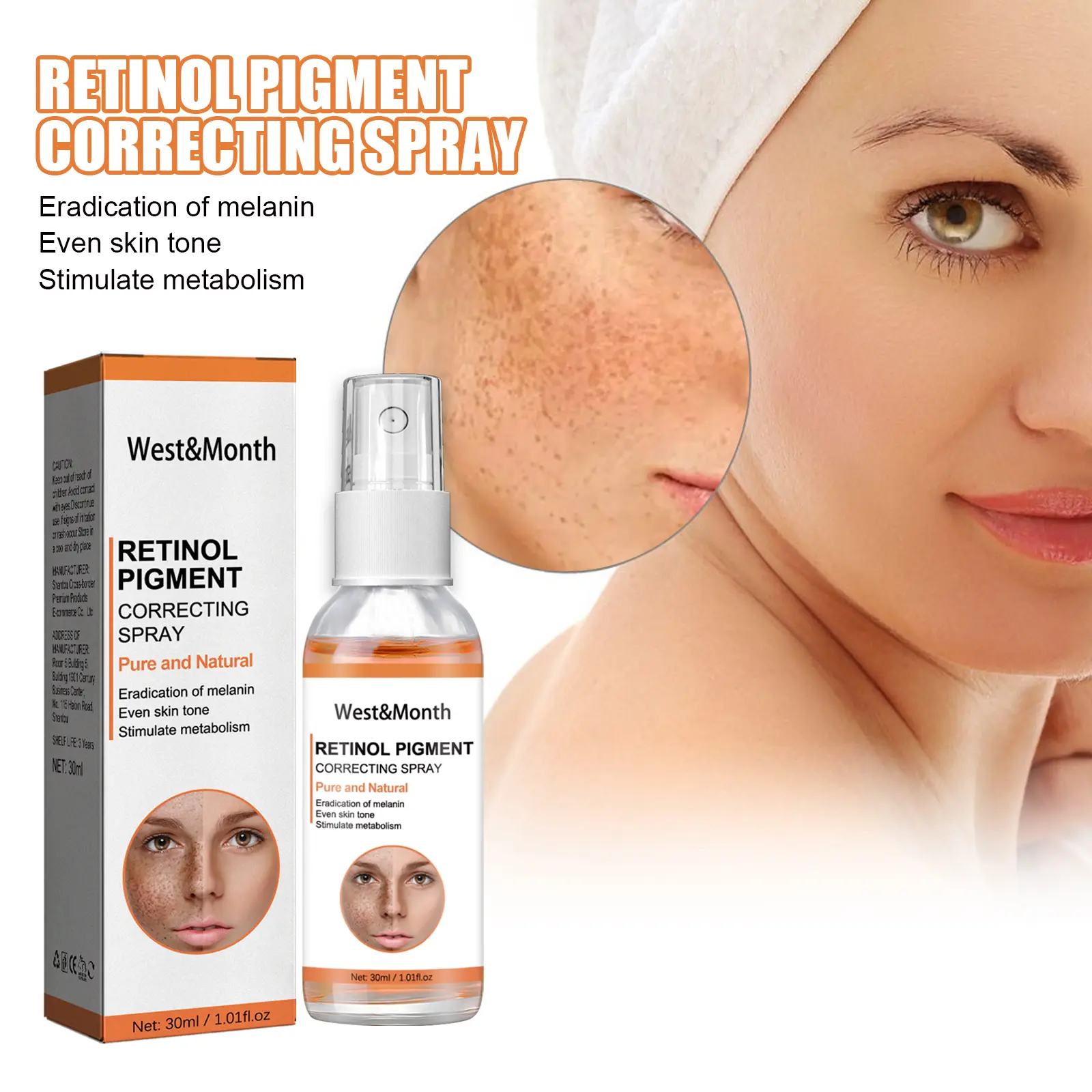 Retinol Pigment Correcting Spray for Dark Spot Brightening - West&Month 1 retinol spray lighten spots moisturize whiten West Month 329 5252