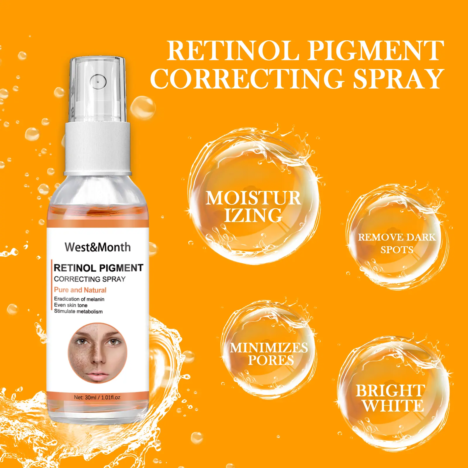 Retinol Pigment Correcting Spray for Dark Spot Brightening - West&Month 4 retinol spray lighten spots moisturize whiten West Month 329 5255