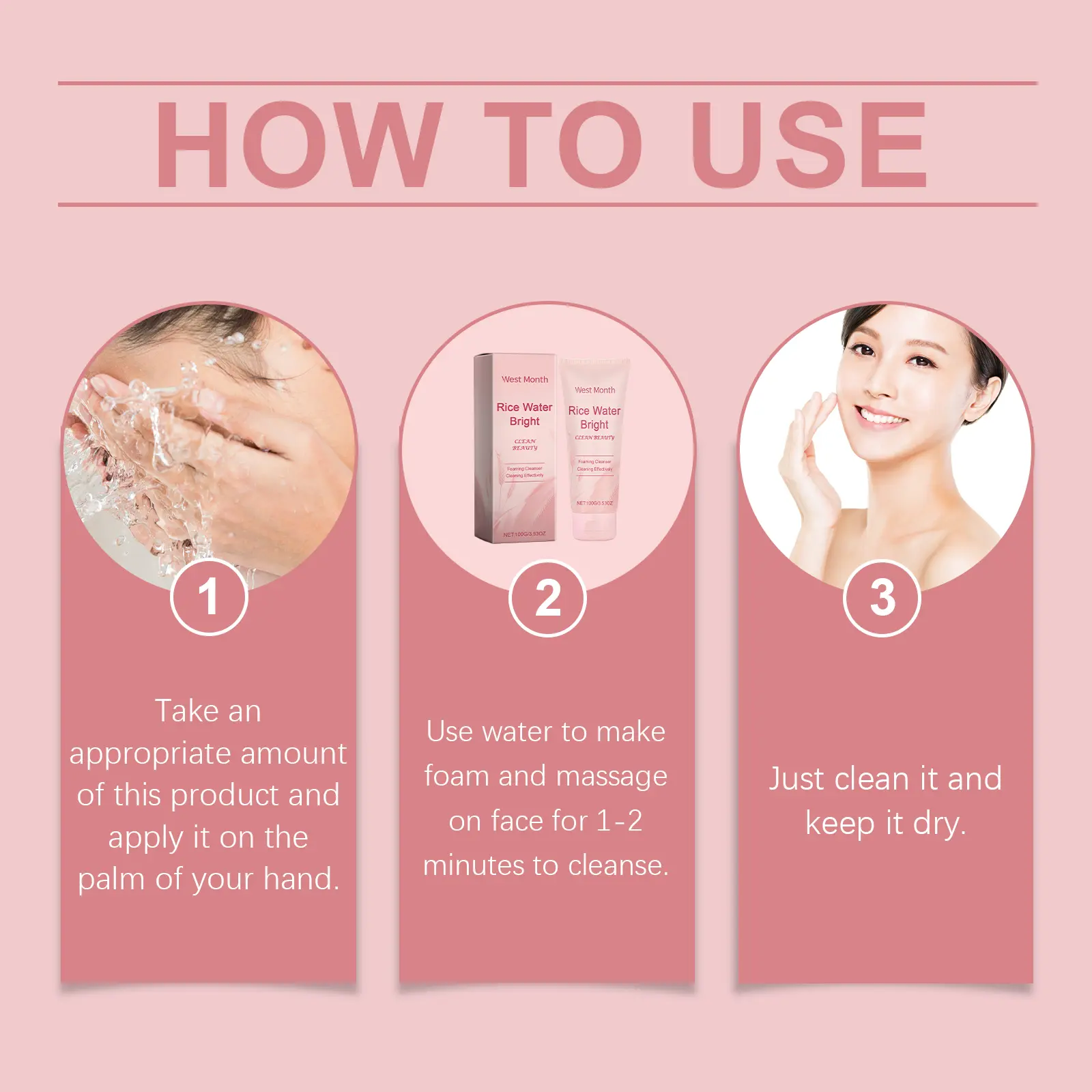 Rice Cleanser Face Wash for Moisturizing & Glowing Skin - West&Month 4 rice cleanser moisturize clean brighten West Month 123 2645