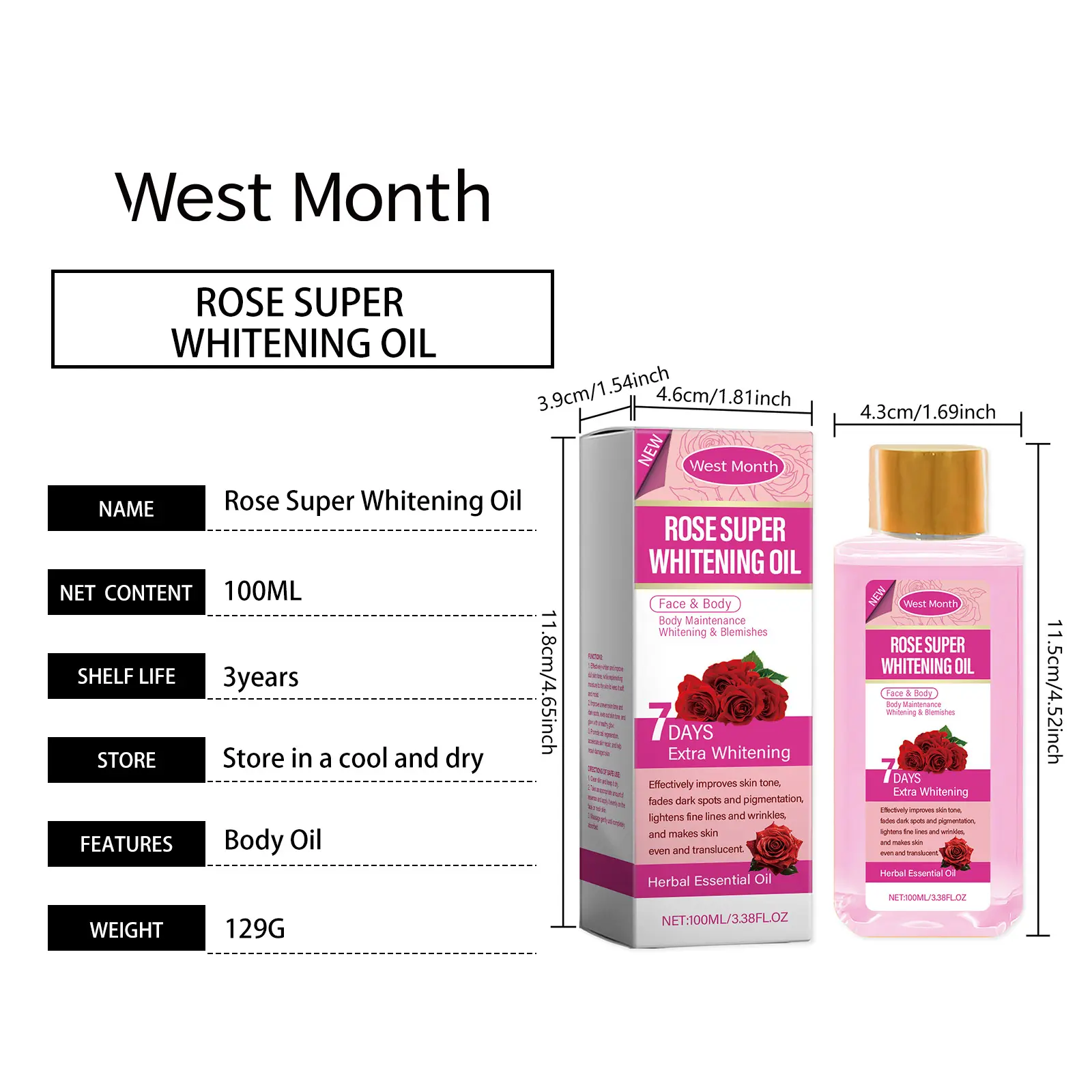Rose Body Oil Moisturizing & Hydrating Daily Care - West&Month 1 rose body oil moisturize hydrate purify West Month 175 3302