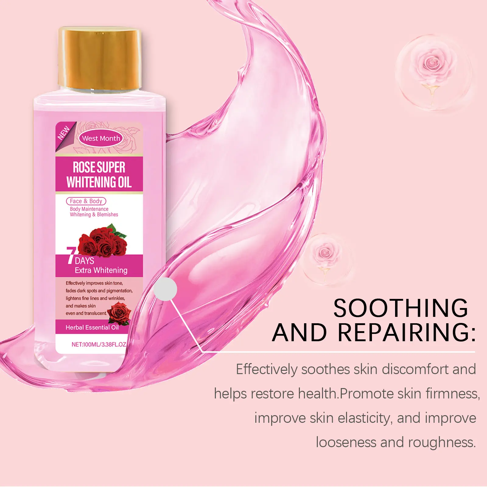 Rose Body Oil Moisturizing & Hydrating Daily Care - West&Month 7 rose body oil moisturize hydrate purify West Month 175 3304