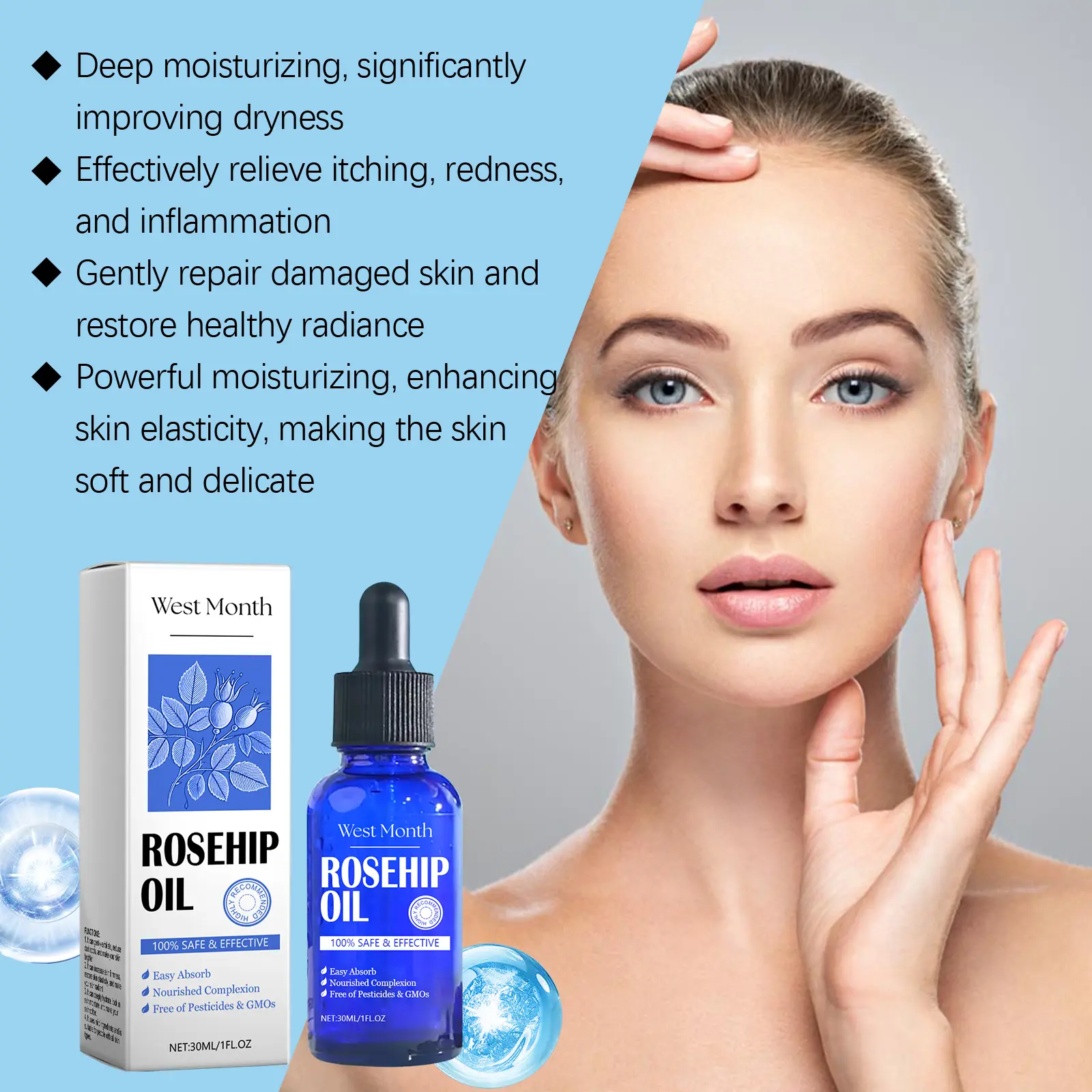Rosehip Facial Oil for Moisturizing & Brightening - West&Month 5 rose hip oil facial moisturize firm tender West Month 526 8035