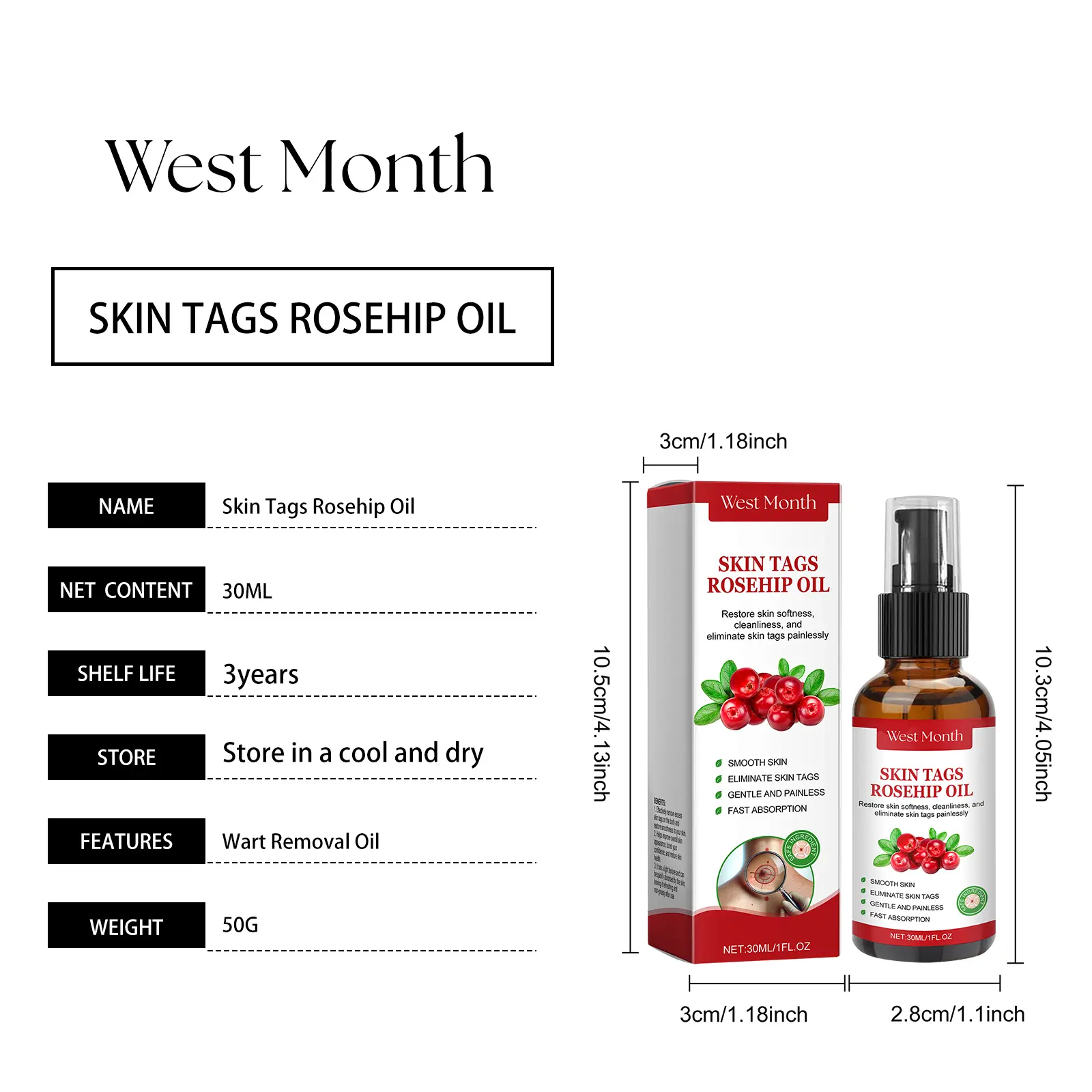 Rosehip Seed Oil for Smooth Skin & Deep Hydration - West&Month 1 rosehip seed wart essence oil moisturize West Month 048 1707