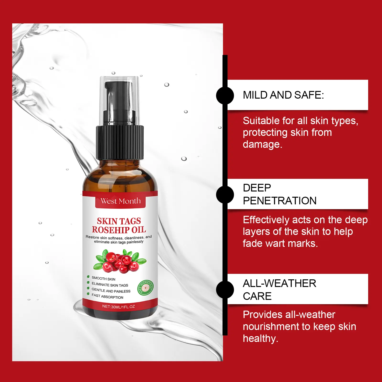 Rosehip Seed Oil for Smooth Skin & Deep Hydration - West&Month 8 rosehip seed wart essence oil moisturize West Month 048 1714