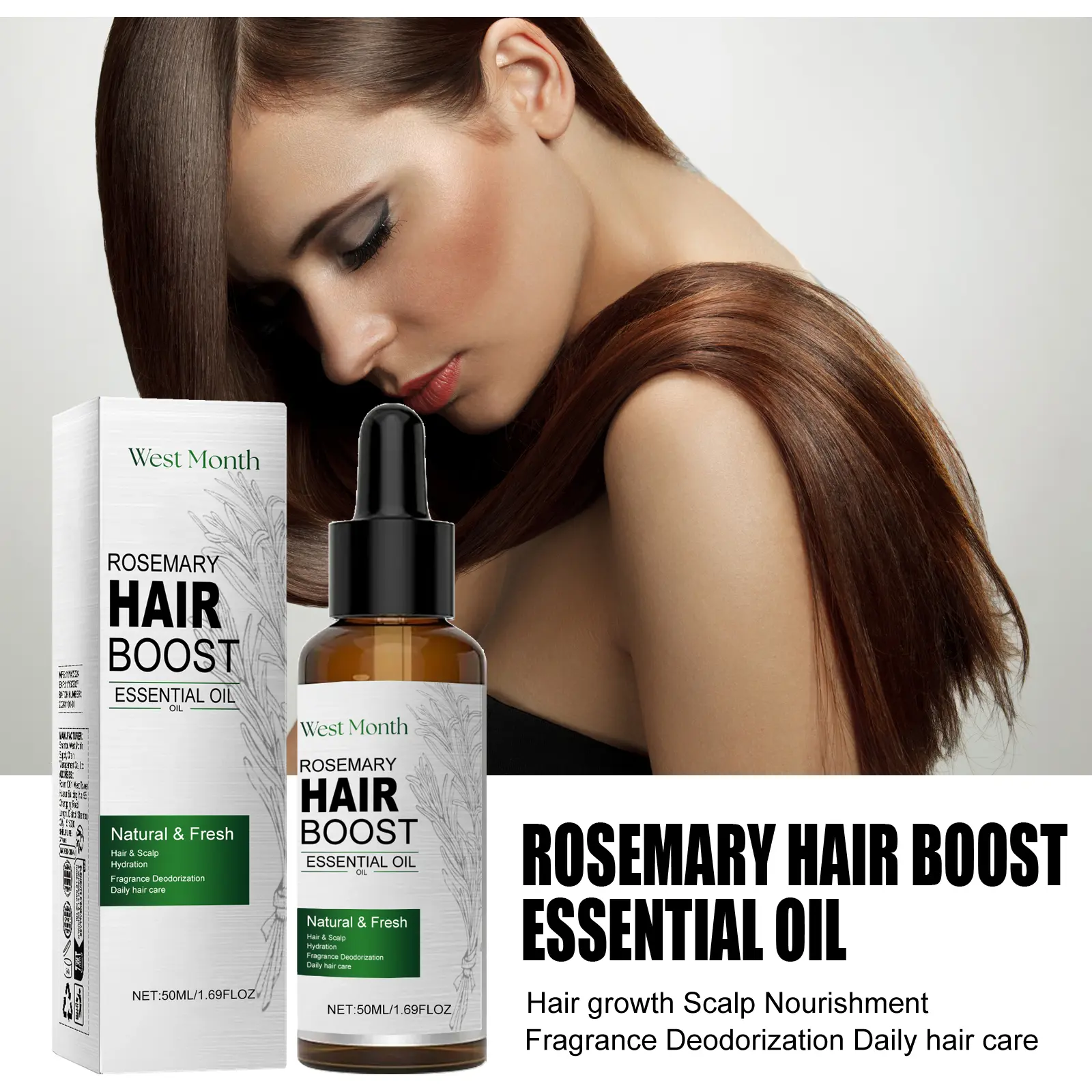 Rosemary Hair Oil for Dry Hair - Nourishing & Smoothing - West&Month 2 rosemary hair oil repair dry nourish thicken West Month 187 3458