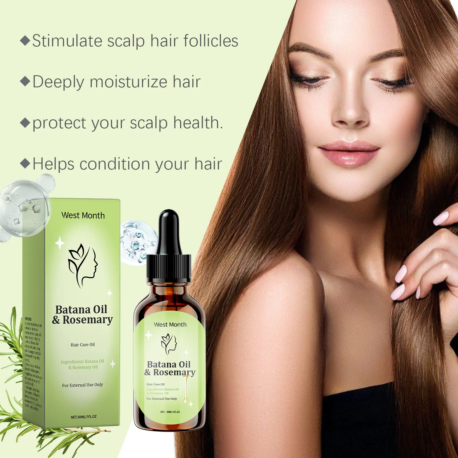 Rosemary Essential Oil for Hair Growth & Scalp Nourishment - West&Month 5 rosemary oil hair strong smooth nourish grow West Month 659 9468