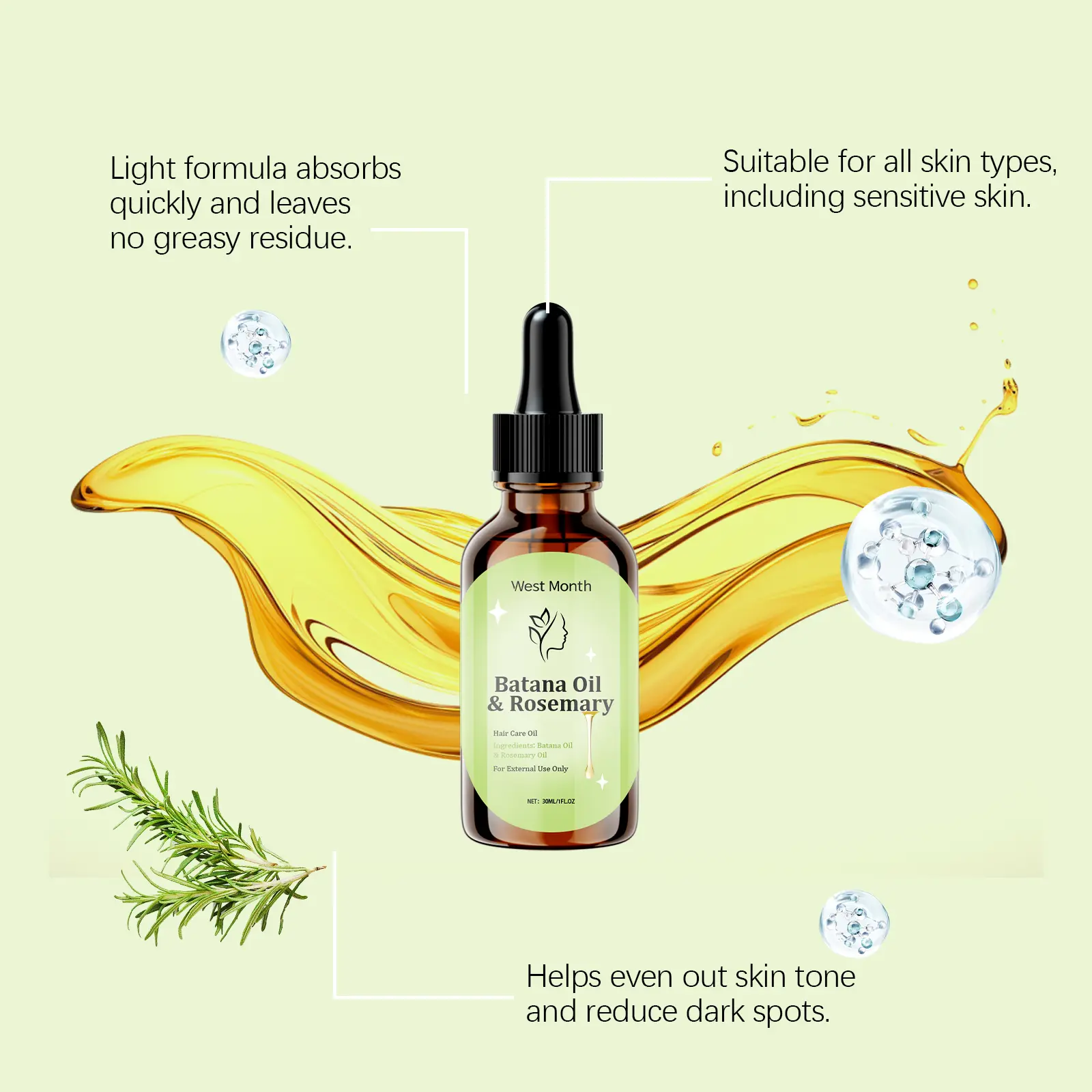 Rosemary Essential Oil for Hair Growth & Scalp Nourishment - West&Month 7 rosemary oil hair strong smooth nourish grow West Month 659 9469