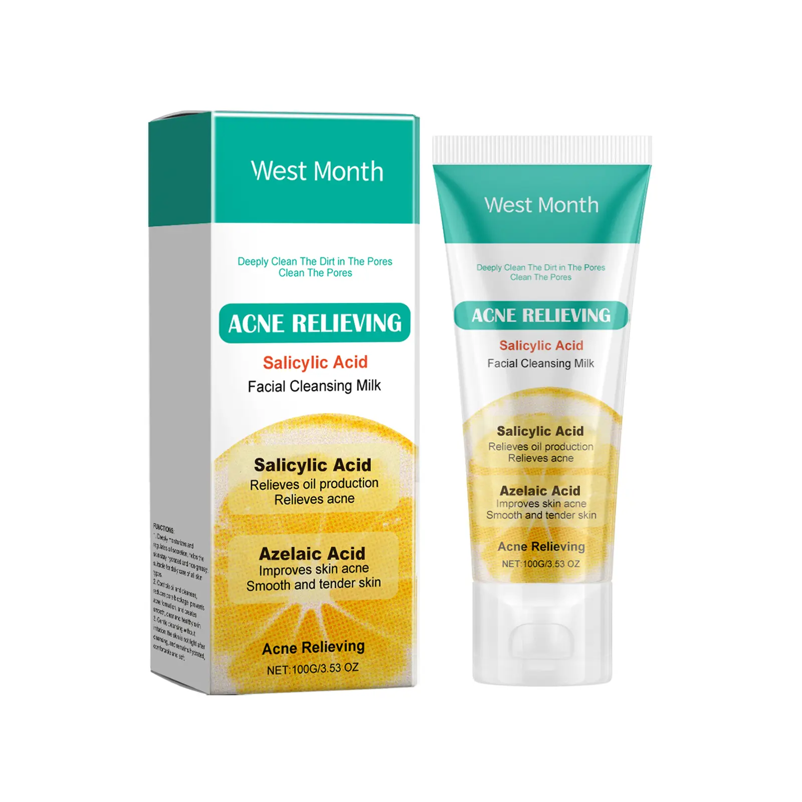 West & Month Salicylic Acid Face Wash Review: My Messy Skin Savior 1 West & Month Salicylic Acid Cleanser bottle on a bathroom counter
