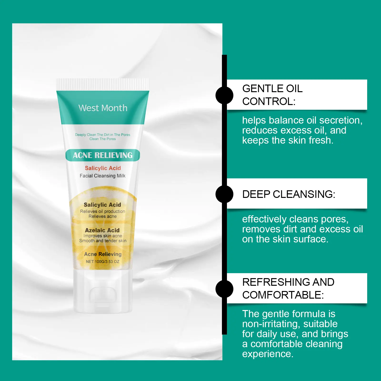 Salicylic Acid Anti-Acne Cleanser Oil Control & Soothing - West 6 salicylic acid cleanser anti acne oil control West Month 218 3846