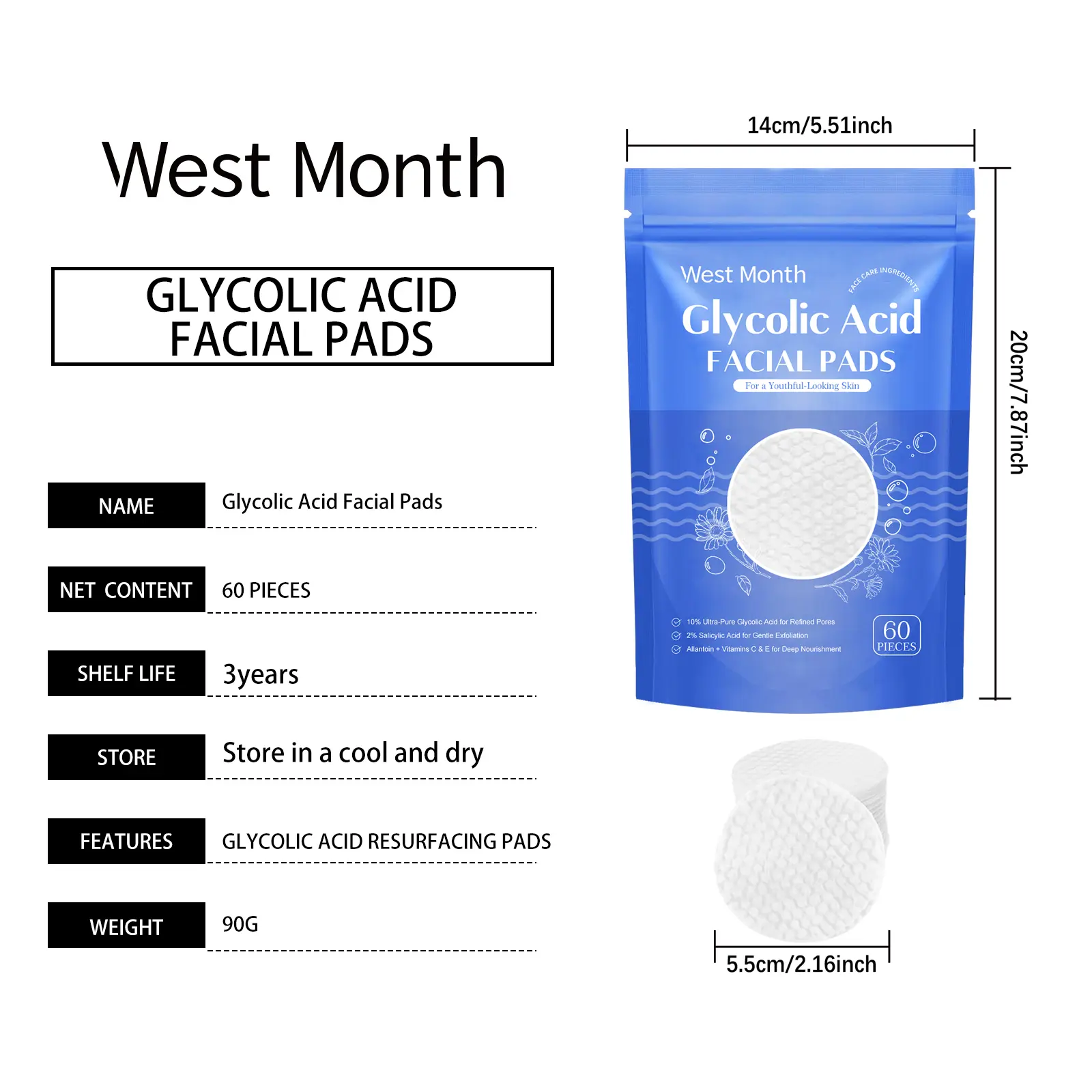 Salicylic Acid Cleansing Pads - Gentle Hydrating Pore Refiner - West&Month 1 salicylic acid pad gently clean hydrate West Month 254 4305