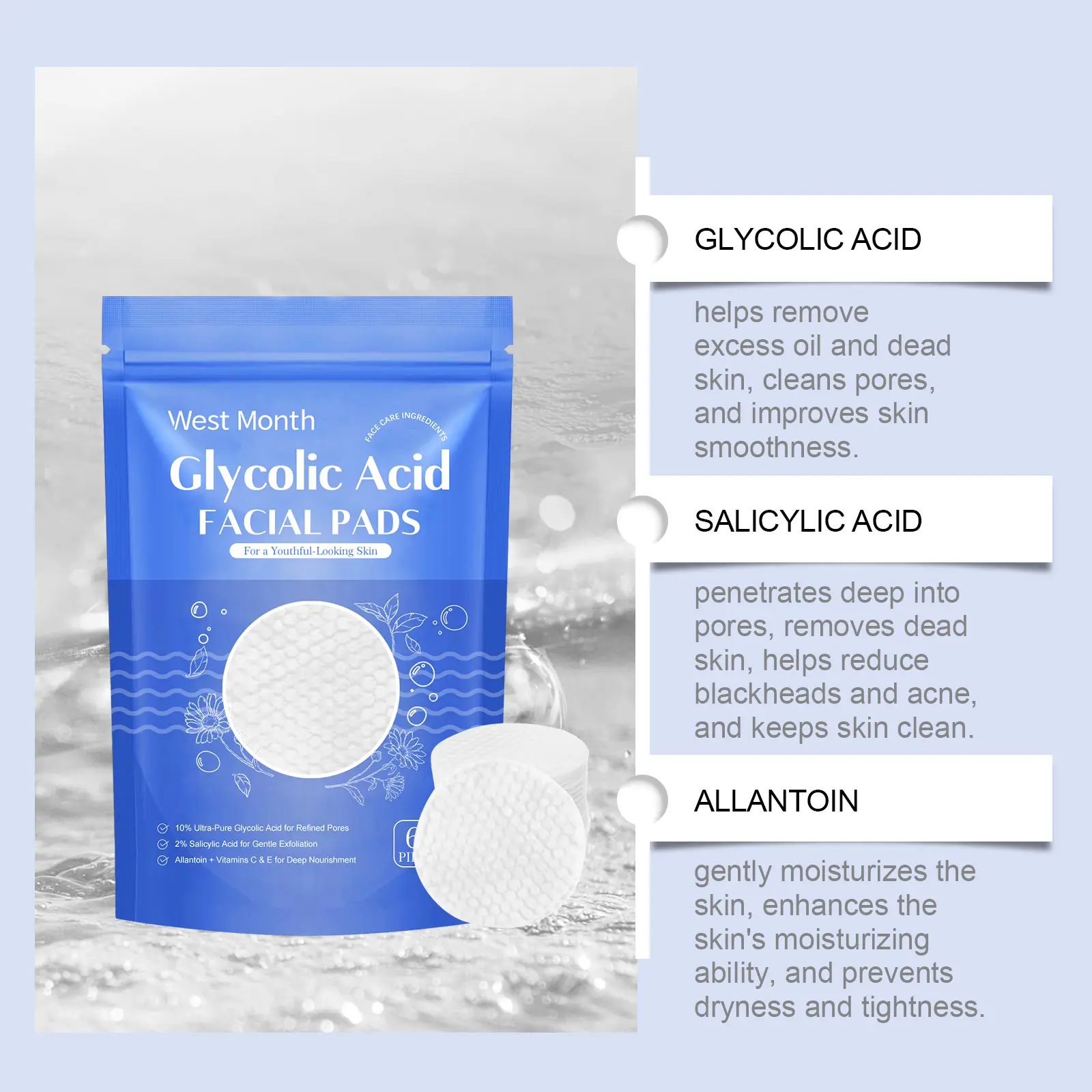 Salicylic Acid Cleansing Pads - Gentle Hydrating Pore Refiner - West&Month 5 salicylic acid pad gently clean hydrate West Month 254 4307